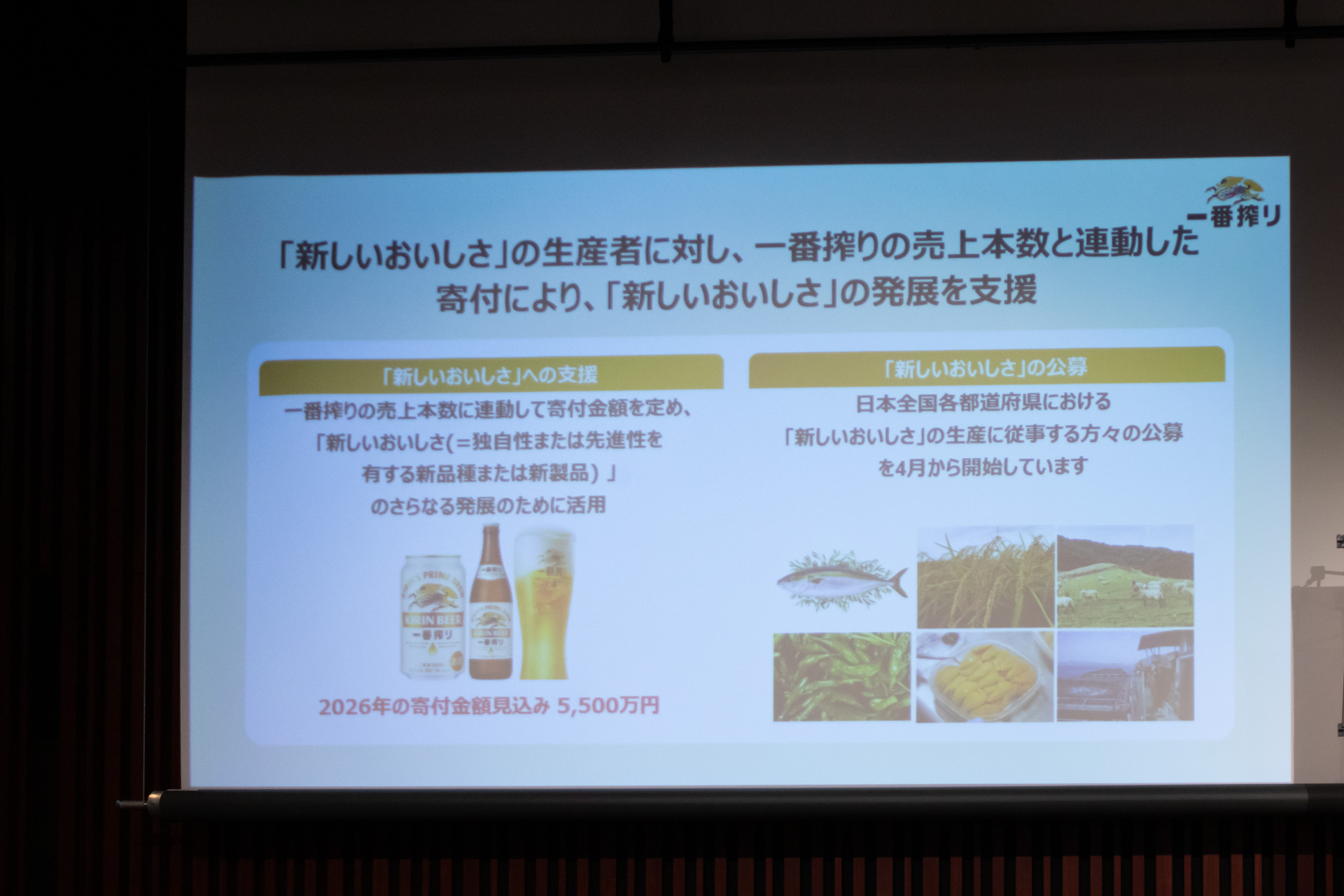 一番搾りの売上に応じて生産者に寄付する取り組み