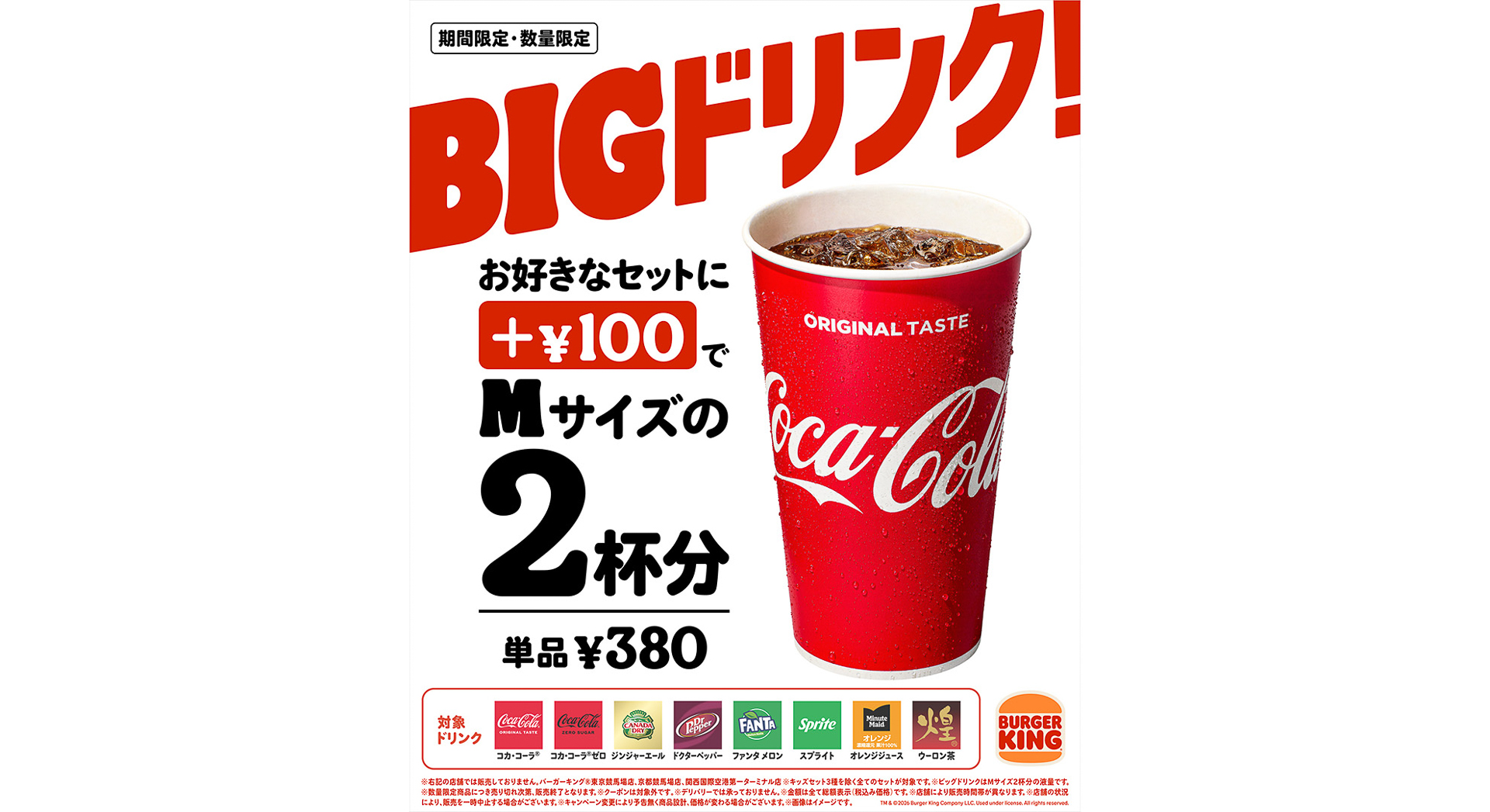 ＋100円でMサイズ2杯分の「ビッグドリンク」に