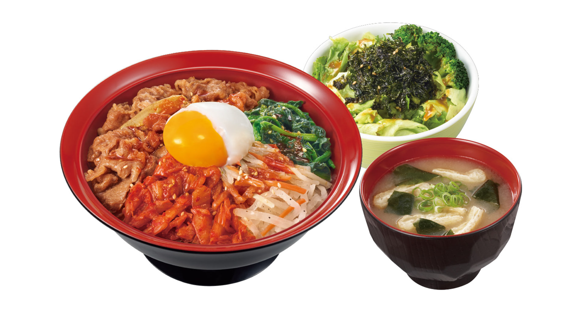 すき家の「おんたまビビンバ牛丼」と「チョレギサラダセット」