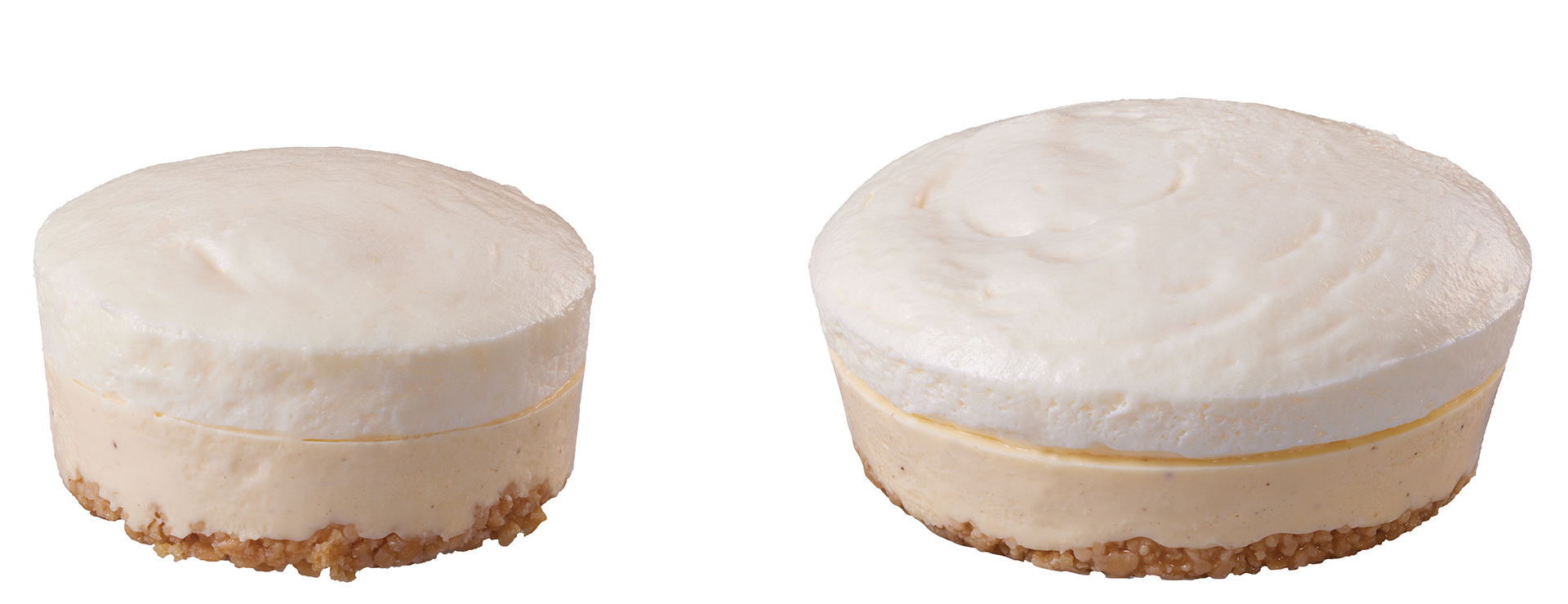 「盛りすぎ！ふわ濃チーズケーキ」（329円、写真左は従来品）
