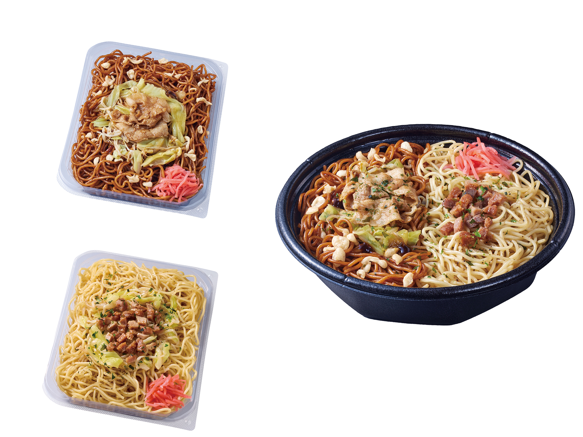 「合わせすぎ！ソース＆塩焼そば」（559円、写真左は従来品）