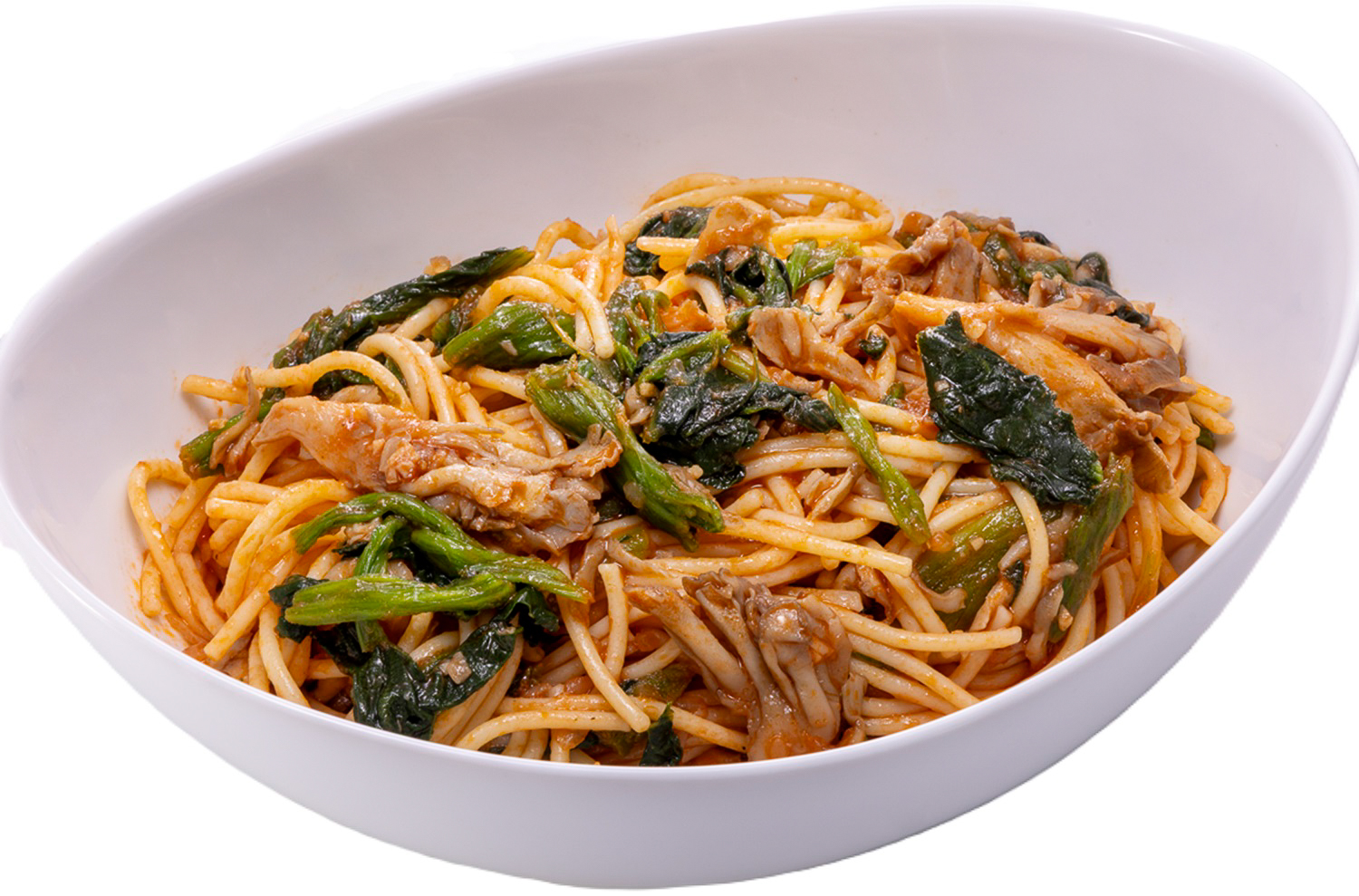 ほうれん草とキノコのトマトパスタ