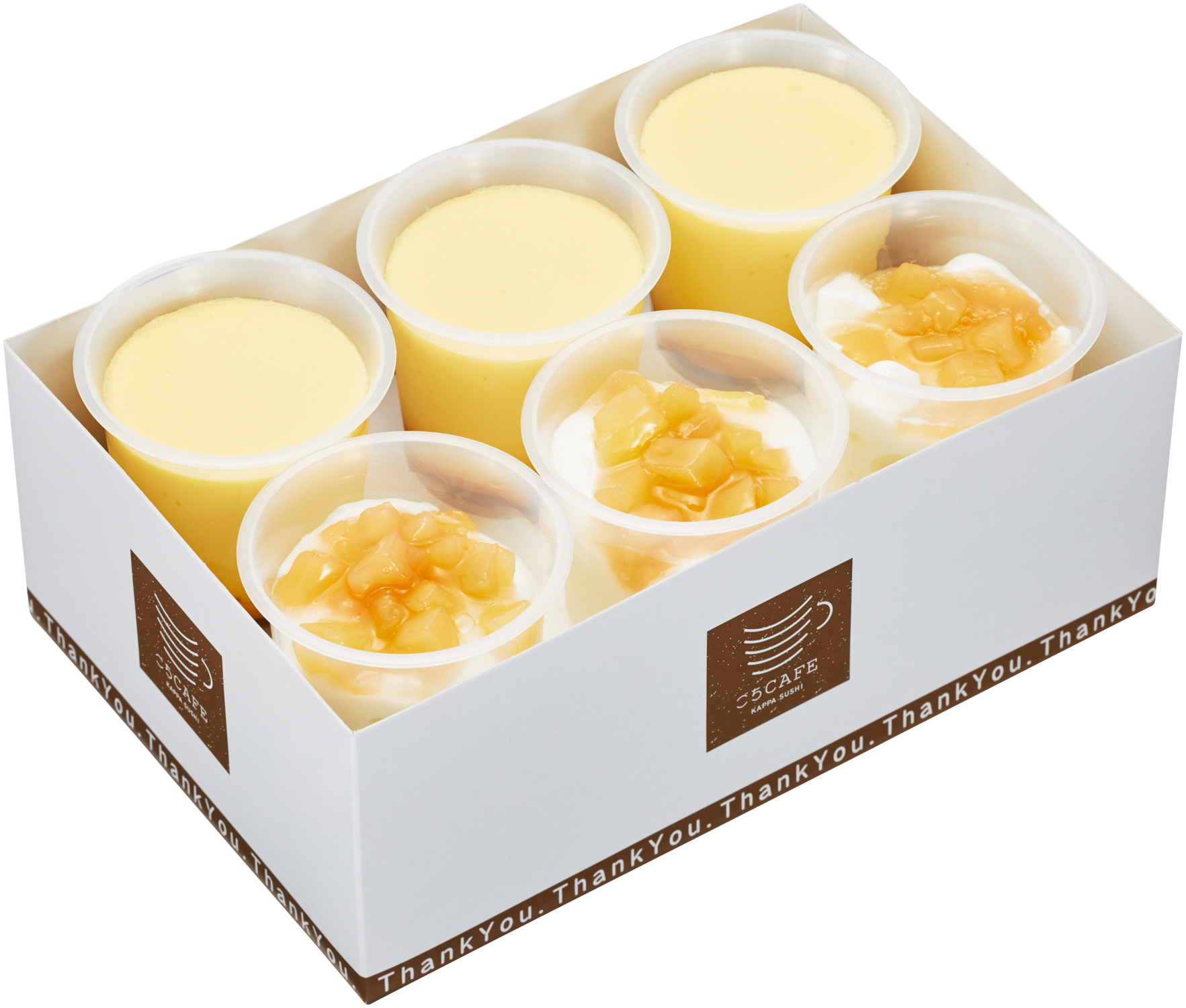 「プレミアムスイーツBOX（ジューシー白桃杏仁豆腐3個・プレミアムプリン3個）」（2480円）