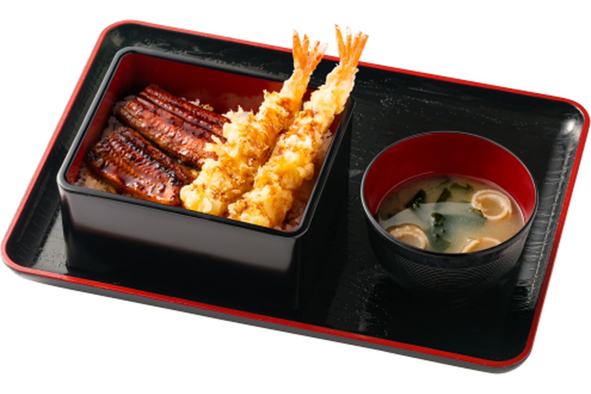 うな海老天重（みそ汁付き）1373円