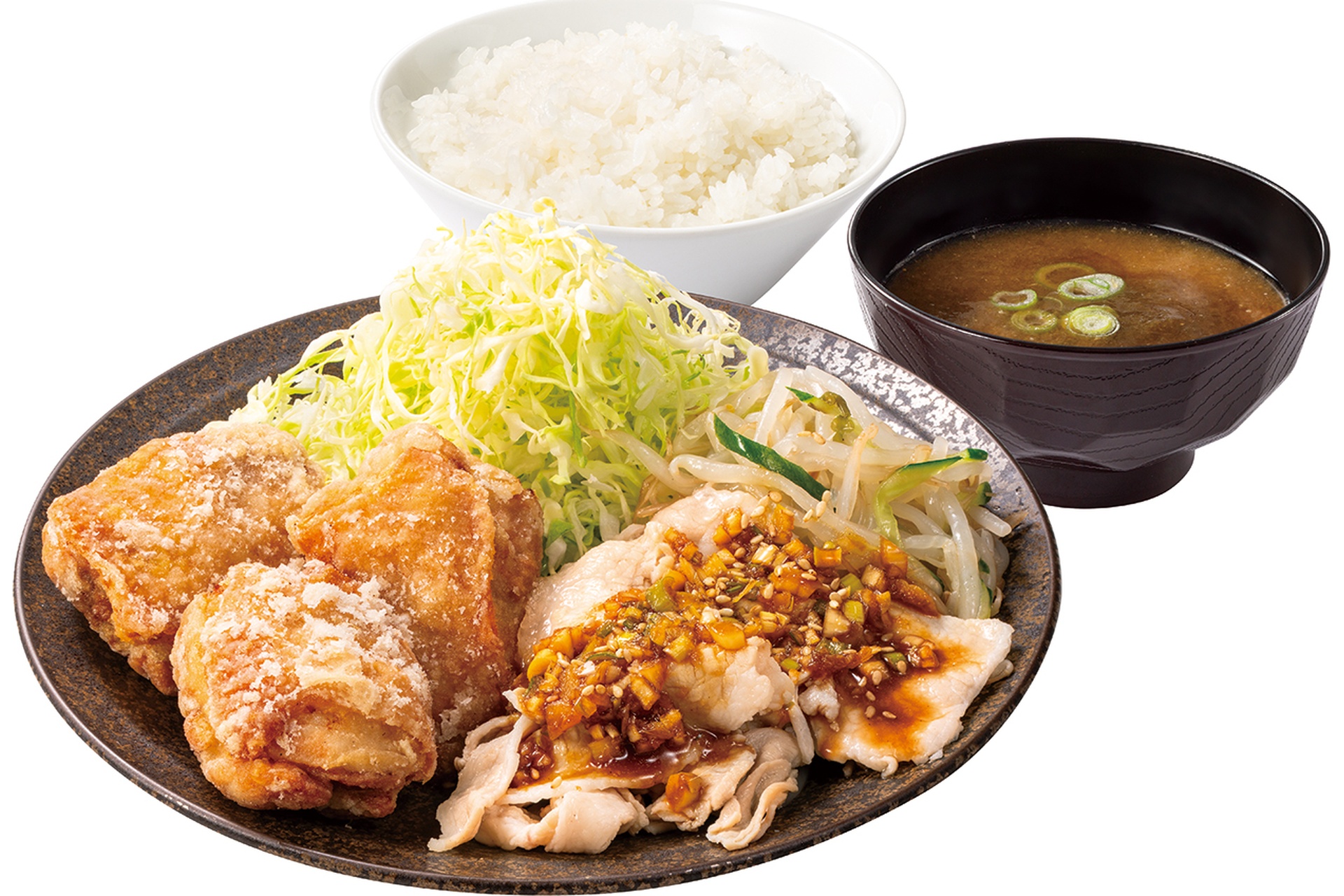 塩にんにくからあげと豚しゃぶ盛り定食