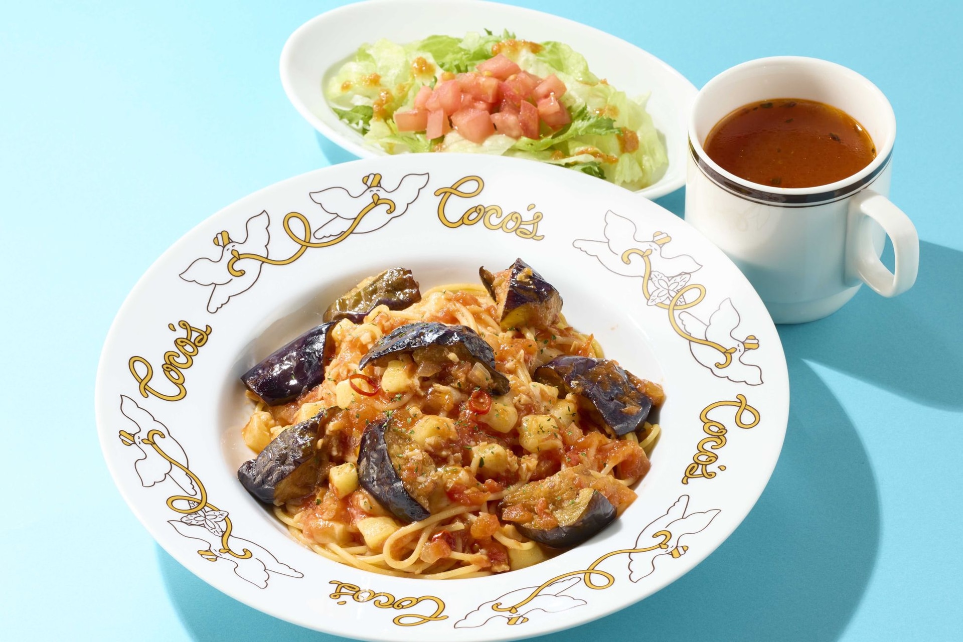 揚げなすのモッツァレラトマトパスタランチ