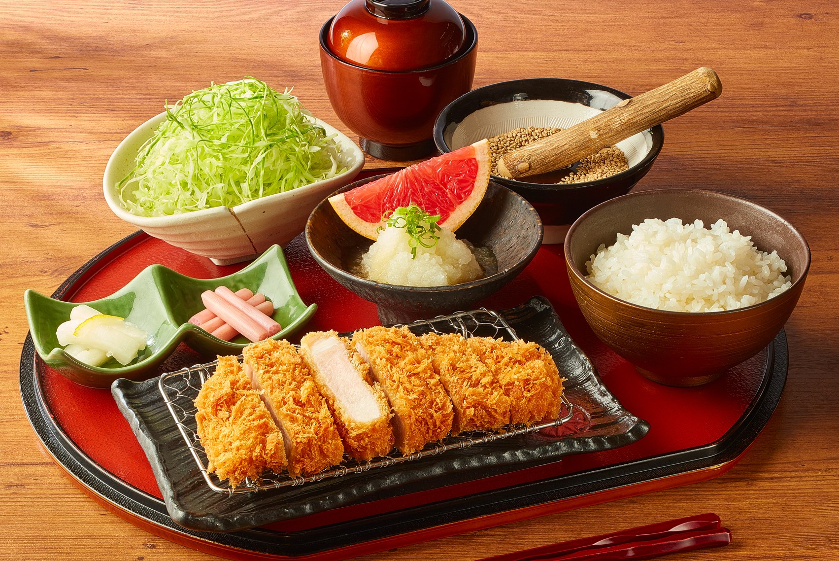とんかつ新宿さぼてん「三元麦豚ロースかつ 柑橘みぞれ御膳」