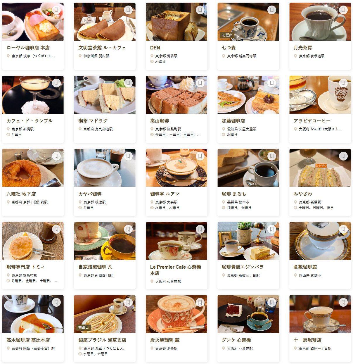 「食べログ 喫茶店 百名店 2026」に選ばれた100店