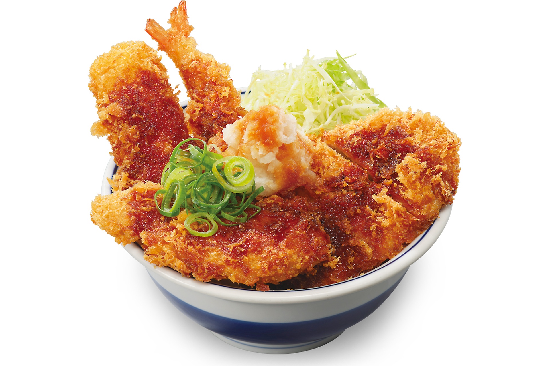 海鮮三種とロースの醤油カツ丼