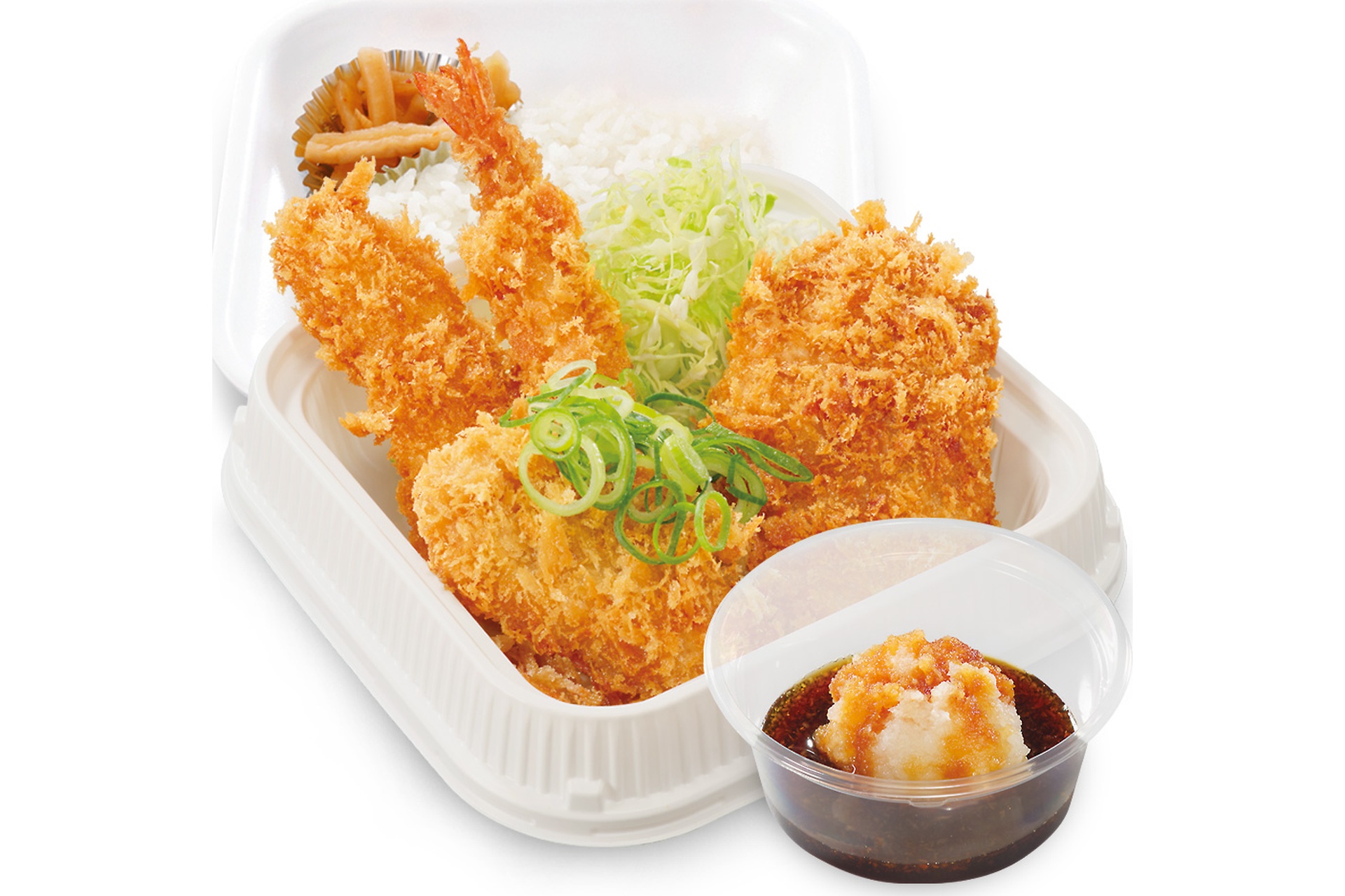 海鮮三種とロースの醤油カツ弁当