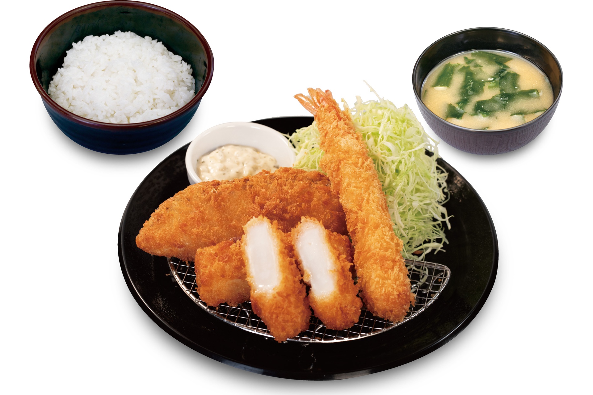 海鮮盛合せ（イカ・白身・海老）定食