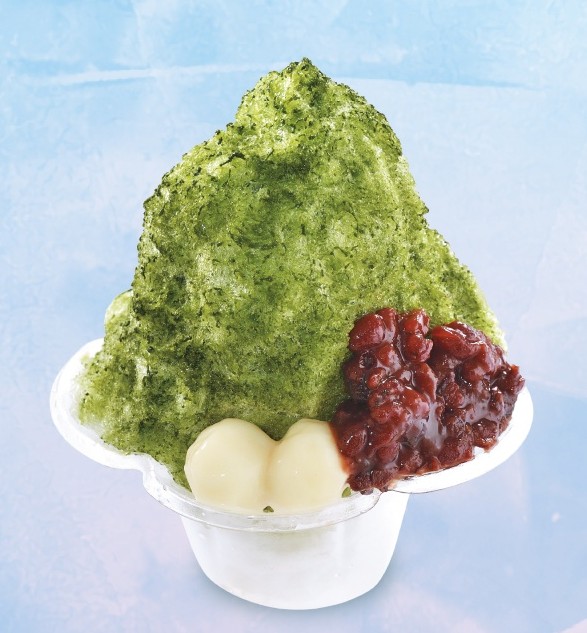 「もちだんご村のこだわりかき氷 八女抹茶あずき ソフトクリームトッピング」（1100円）