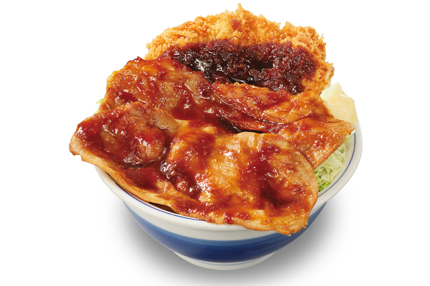 大判豚の生姜焼きとチキンカツの合い盛り丼（ダブル）