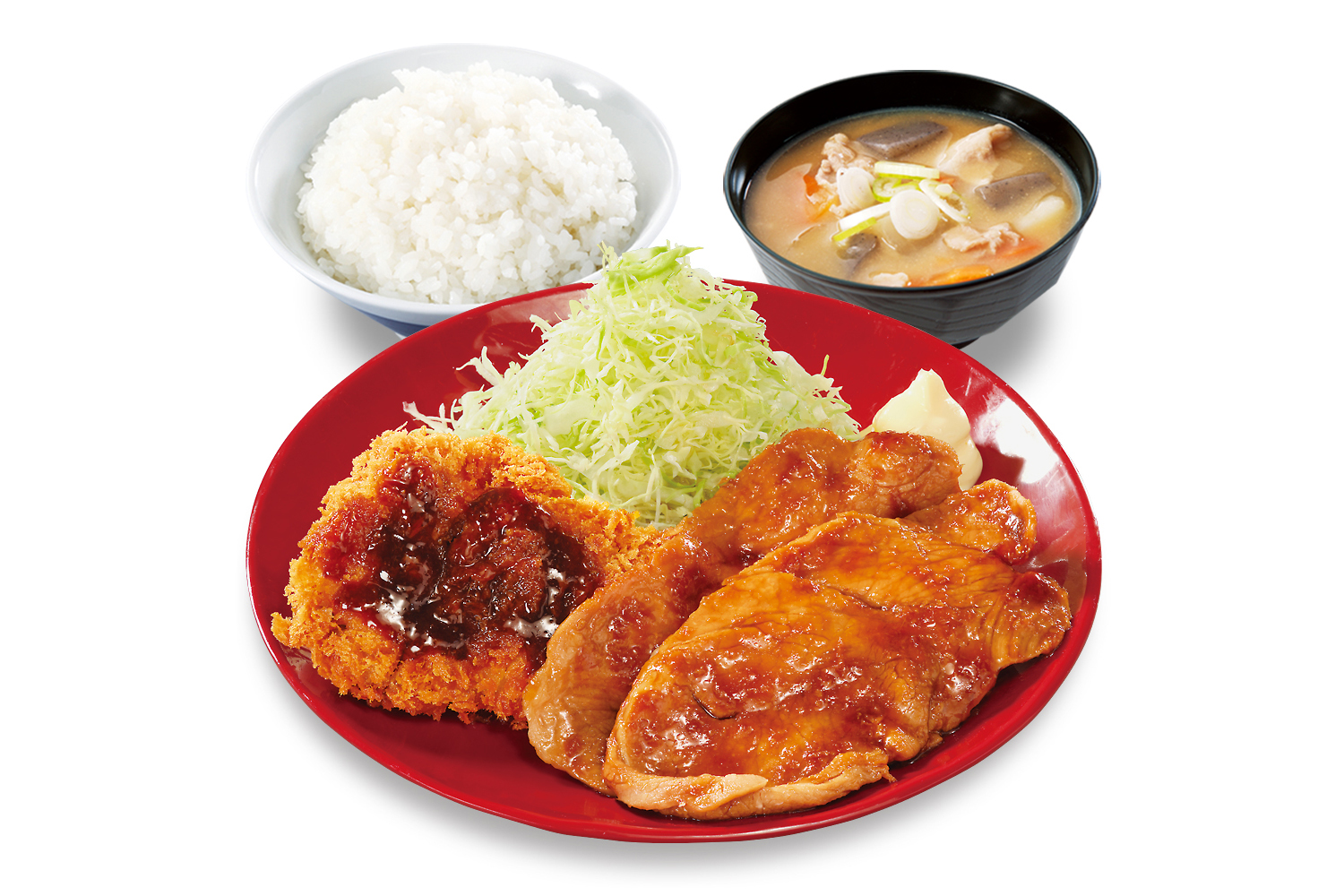 大判豚の生姜焼きとチキンカツの合い盛り定食（ダブル）