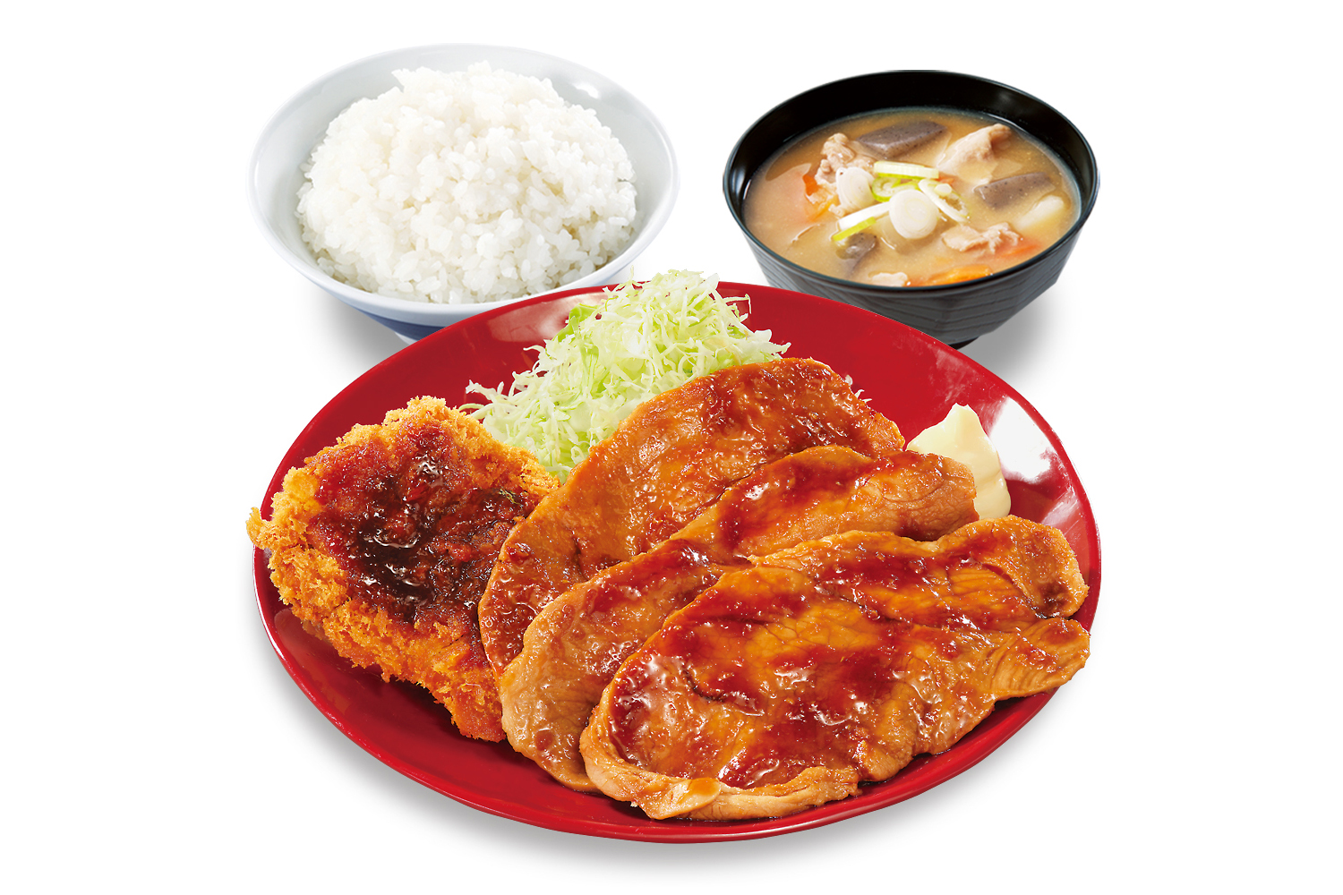 大判豚の生姜焼きとチキンカツの合い盛り定食（トリプル）