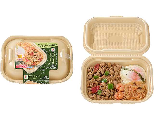 全国で発売中の、ホーリーバジル、ジャスミンライス、ナンプラー（魚醤）にさっぱりとしたヤムウンセンを使用し、本格的な香りと味わいに仕上げた「旅するCAFÉ BOX ガパオライス」（698円・税別）