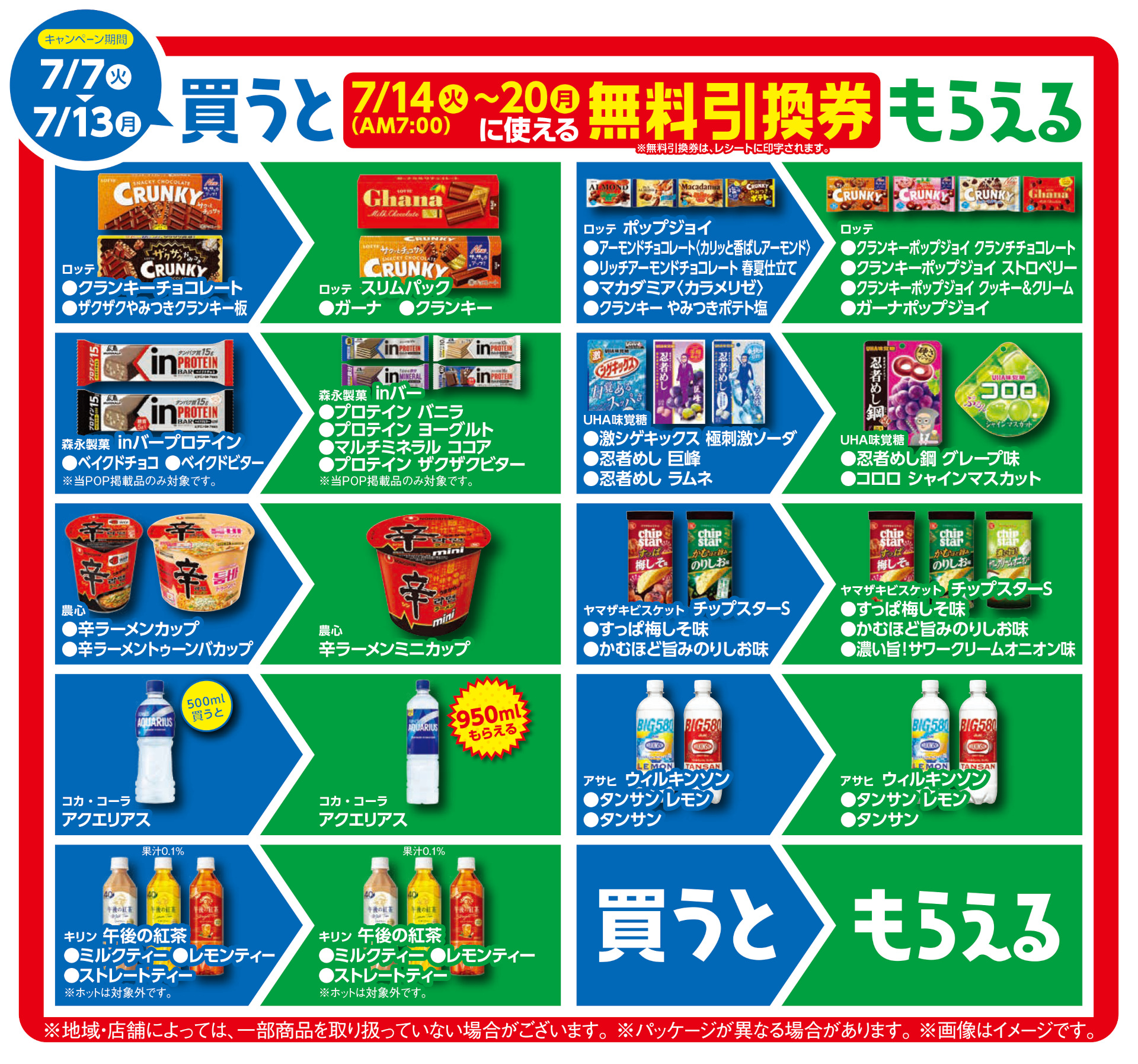 最終週の「買うと、もらえる」対象商品の組み合わせ
