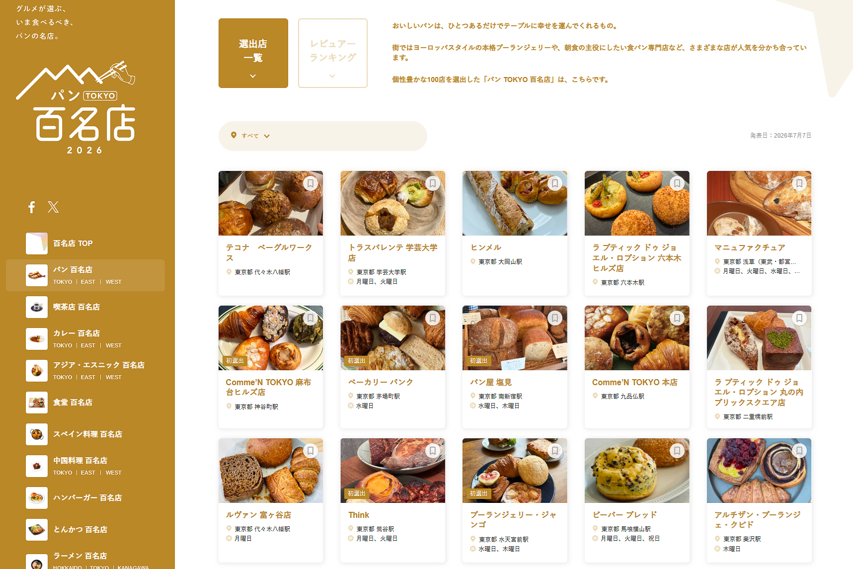 食べログ パン 百名店 2026