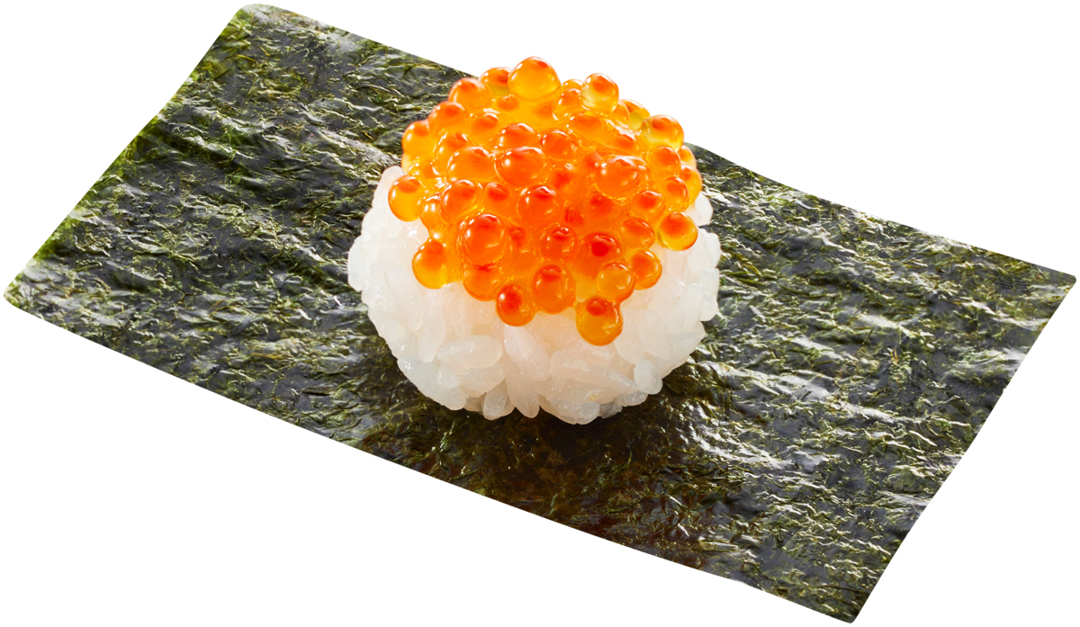 「“北欧サーモンいくら”包み」（1貫 110円）