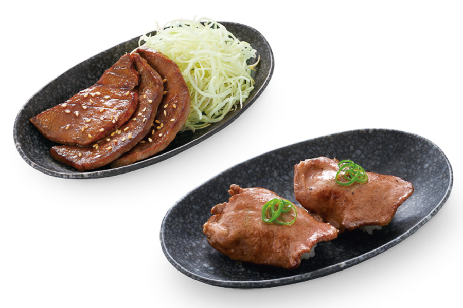 厚切り牛タンステーキ（左上）と牛タンにぎり（右下）