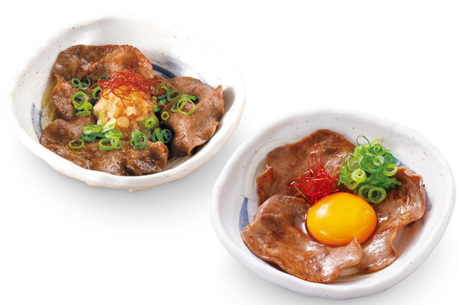 牛タンおろしポン酢（左上）と月見牛タン（右下）