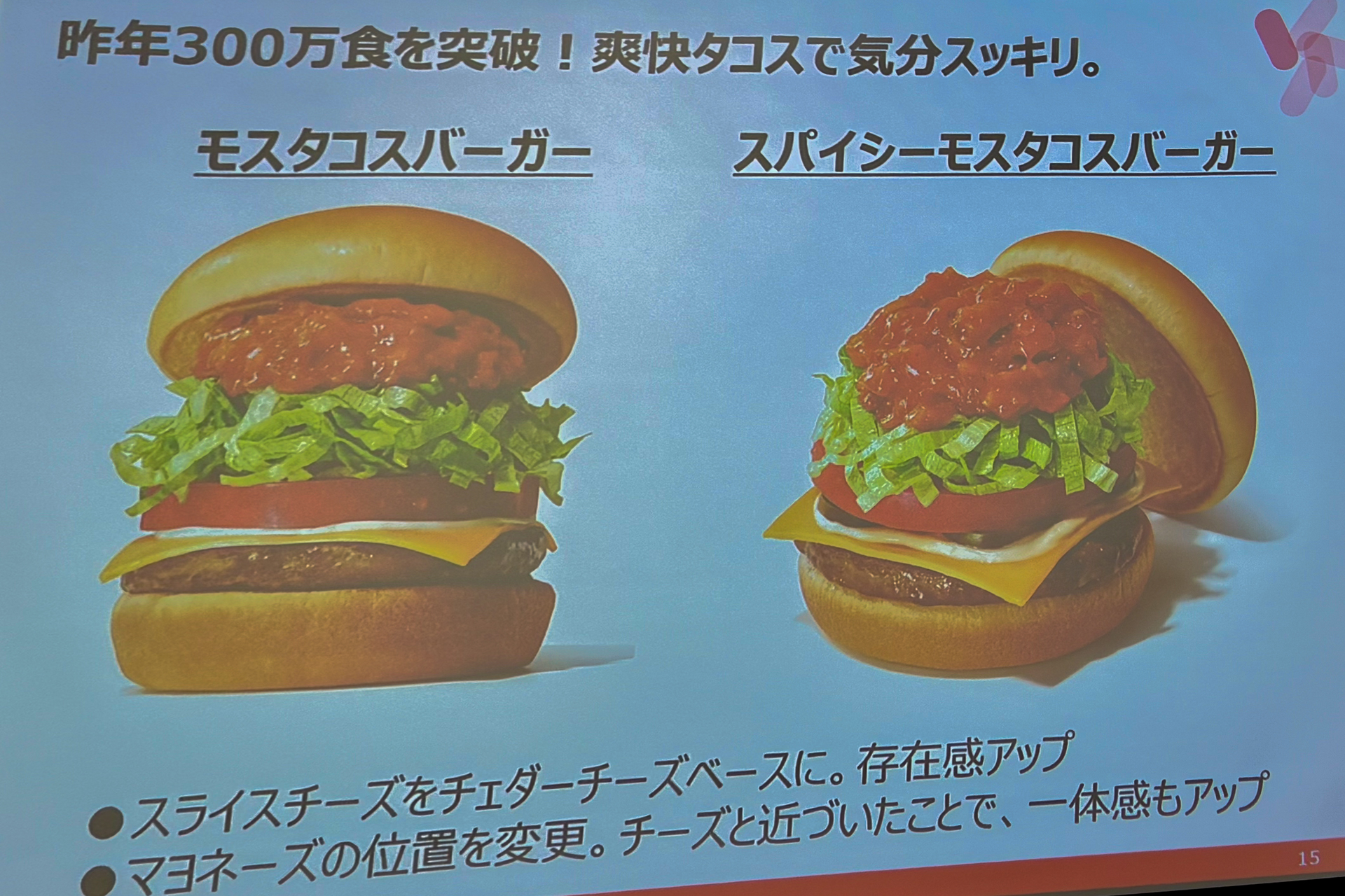 モスタコスバーガーとスパイシーモスタコスバーガーの紹介資料