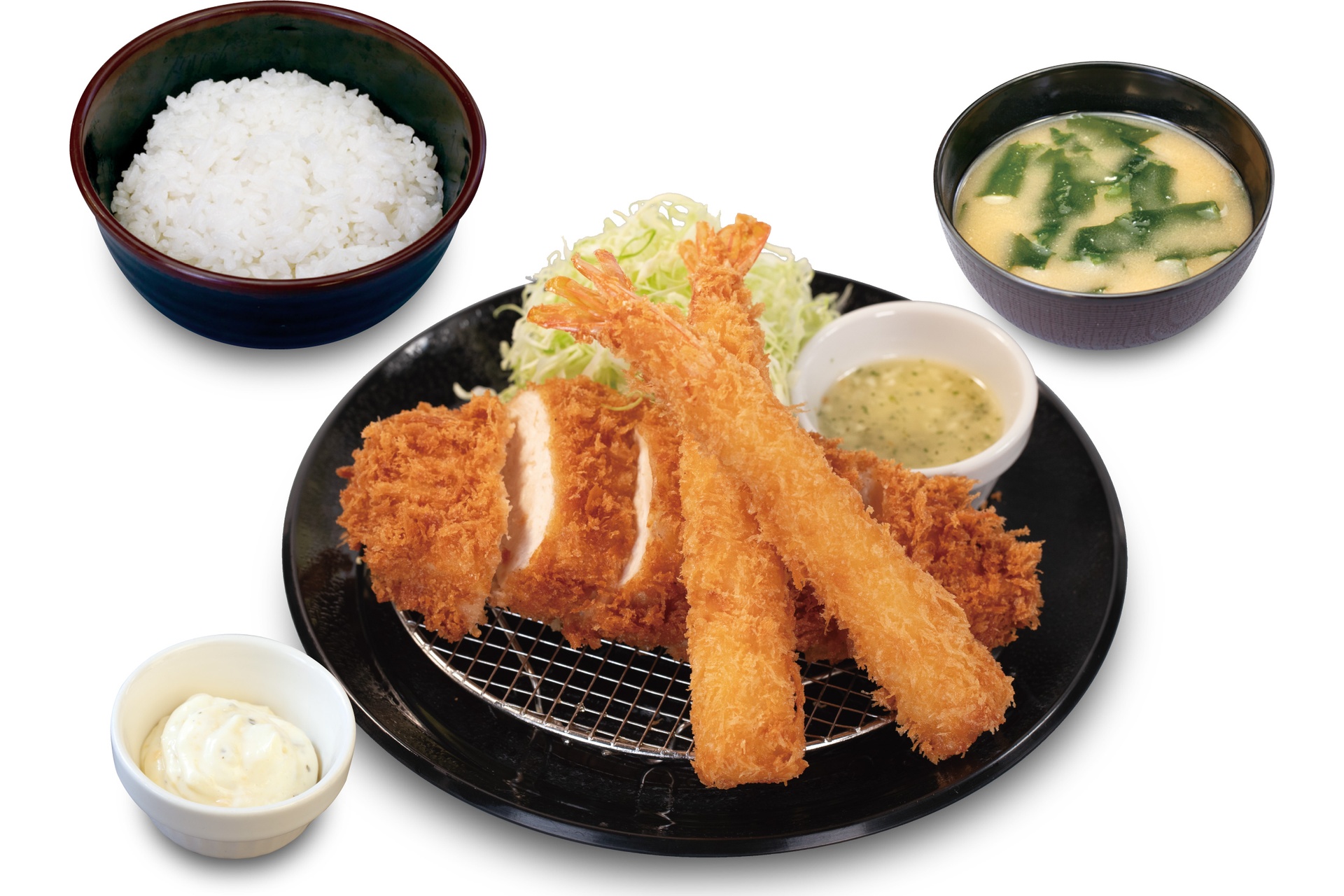 “肉厚”チキン“むね”かつ＆海老フライ2尾定食