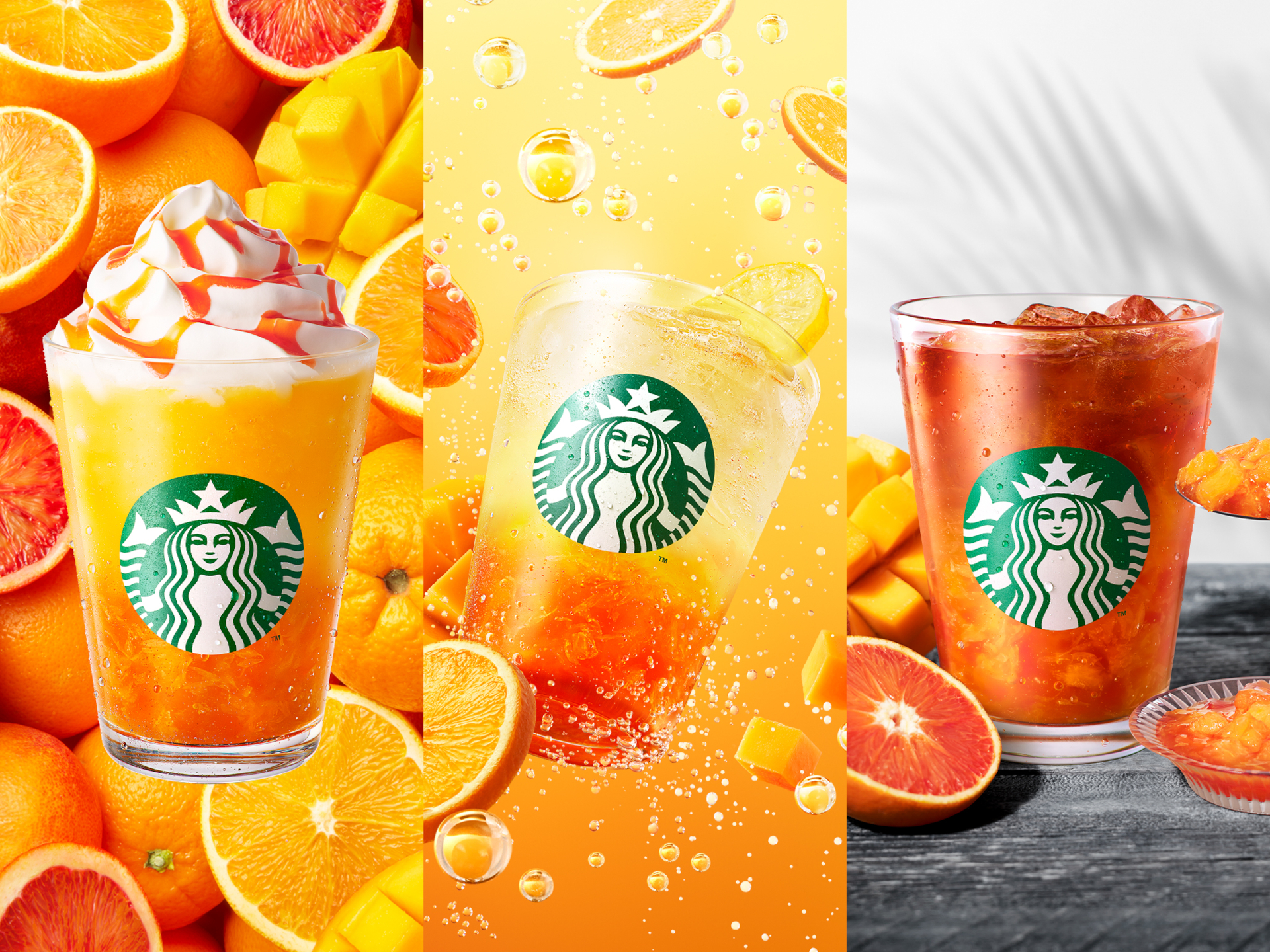 スターバックス、オレンジとマンゴーが主役のビバレッジ3種を発売
