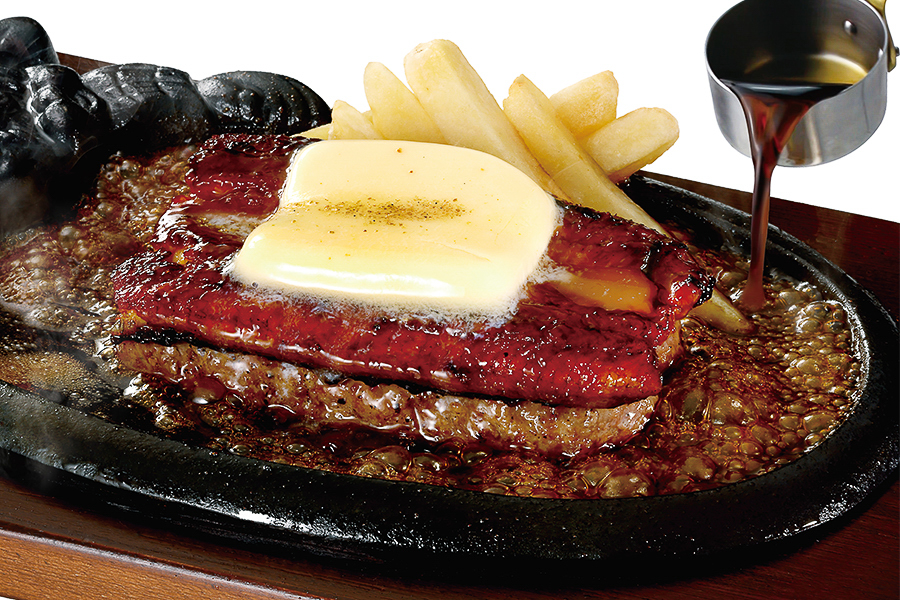 ブロンコビリー「炭焼き うながんこハンバーグ～背徳バターのせ～」