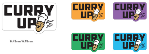 「CURRY UP」のロゴをベースに、商品やファミリーマートを想起させるカラーを取り入れた全5種の限定のオリジナルデザインステッカー