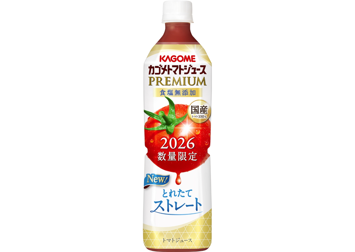 カゴメトマトジュースプレミアム食塩無添加 ペットボトル（左）、紙パック（右）