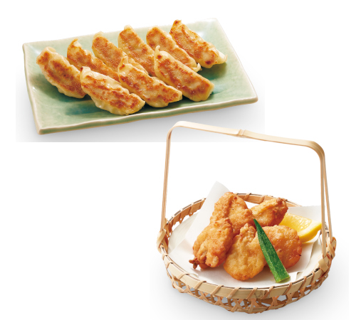 6個→9個の「焼ぎょうざ」と3切→5切の「ふぐの唐揚げ」