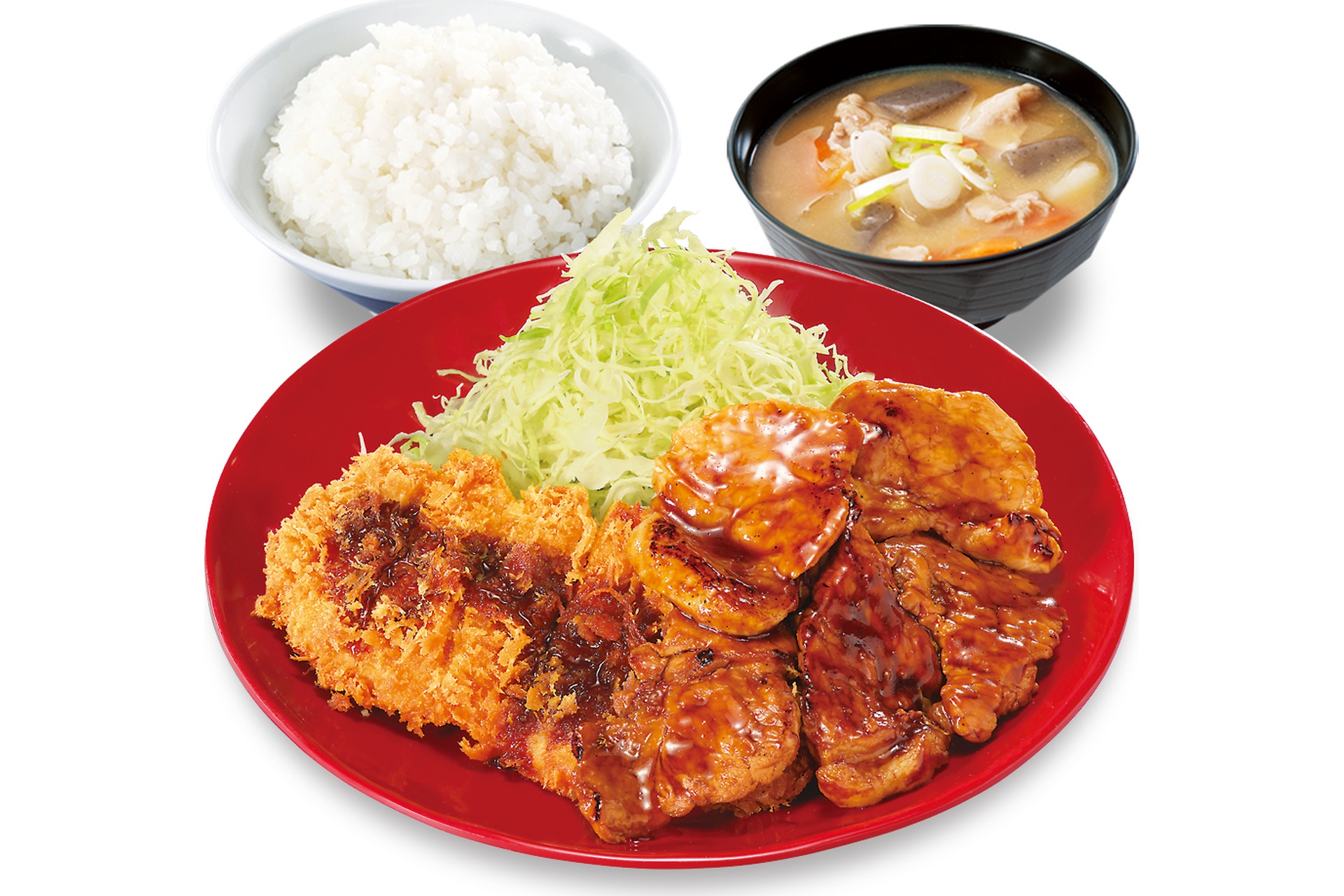 豚焼肉とロースカツの合い盛り定食
