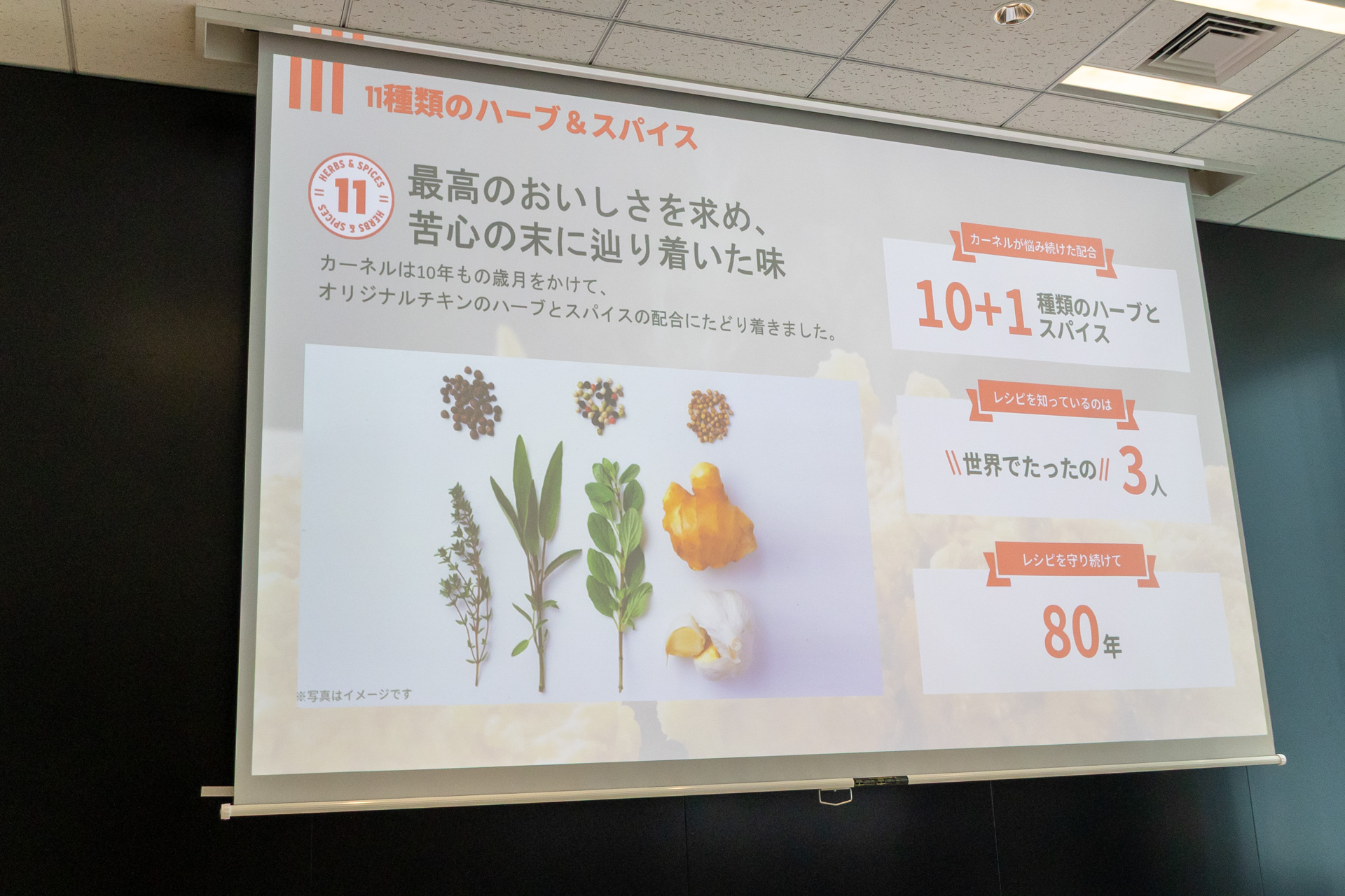 オリジナルチキンのレシピは11種類のハーブとスパイスで構成されている