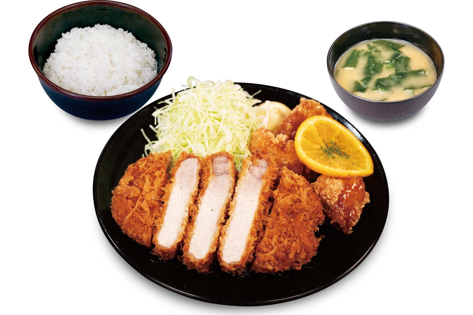 超厚切りリブロースかつ＆オレンジソース唐揚げ（3個）定食
