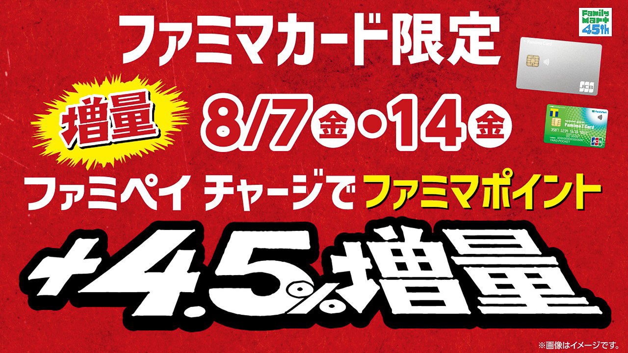 ファミマカード×ファミペイ チャージでファミマポイント4.5％増量