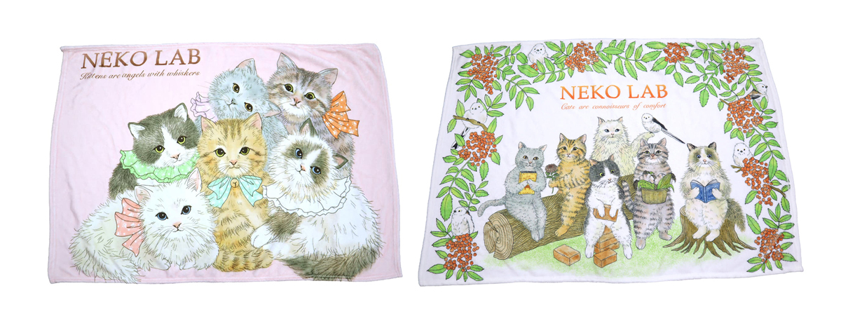 「こねこブランケット」（左）「シマエナガブランケット」（右）