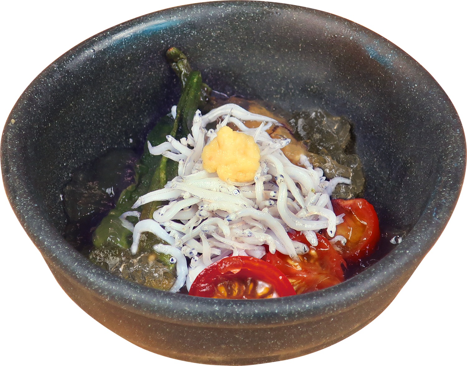 「出汁ジュレで楽しむ、駿河湾産釜揚げしらすと夏野菜の揚げびたし」（439円）