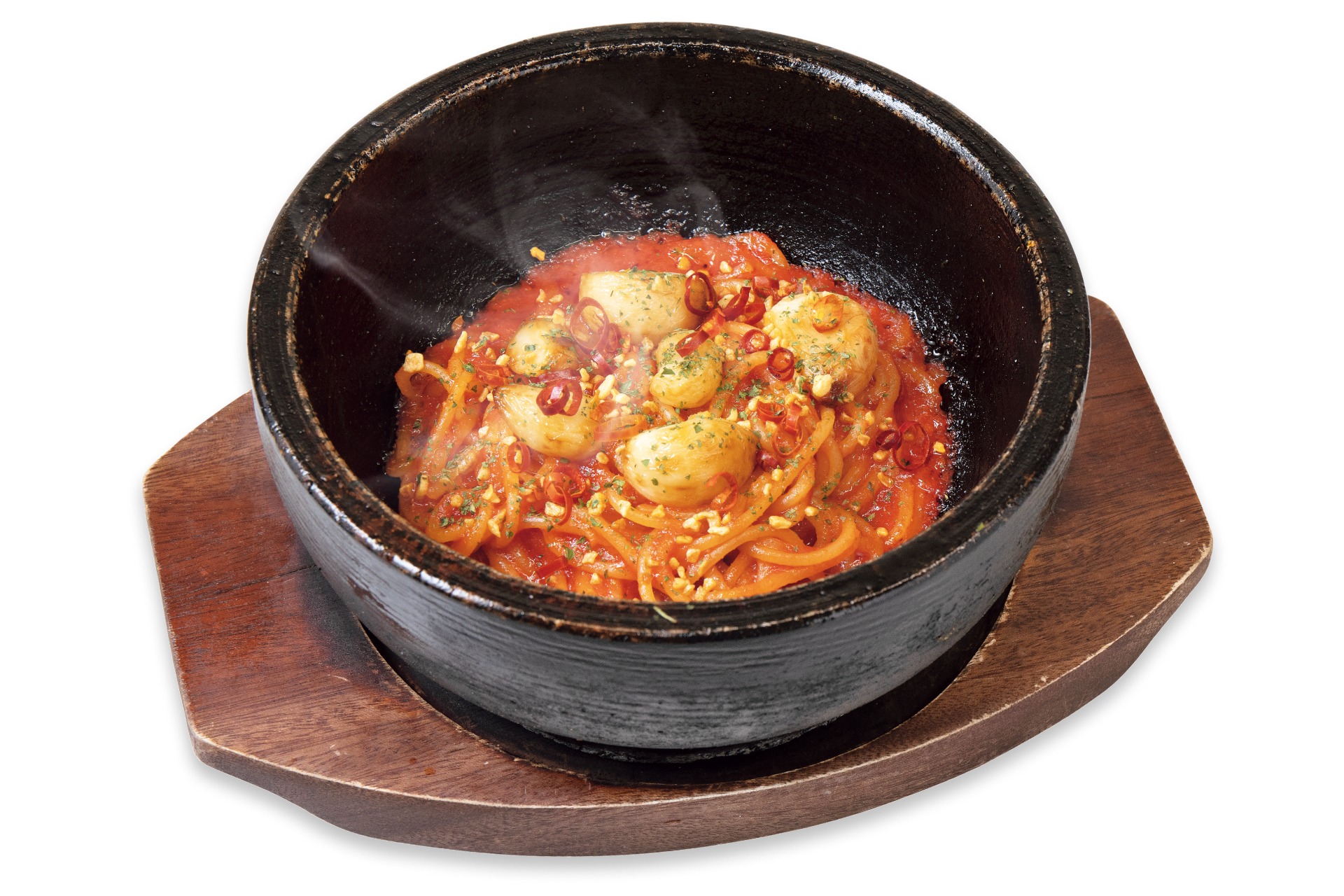 「トマトとにんにくの石焼スパゲッティ」（550円）