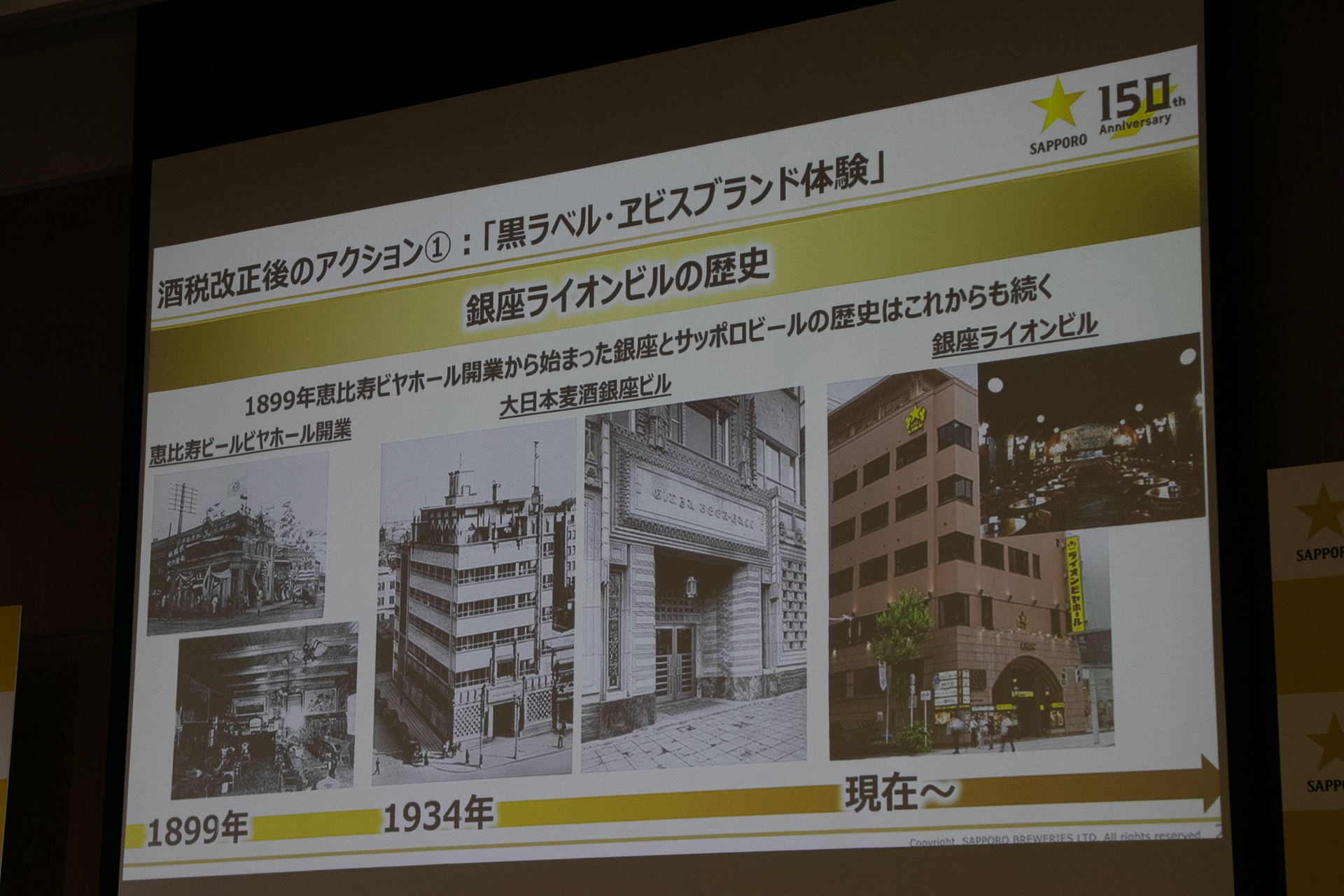 1899年の恵比寿ビヤホール開業から始まった銀座とサッポロビールの歴史。1934年には大日本麦酒銀座ビル（現在の銀座ライオンビル）が誕生した