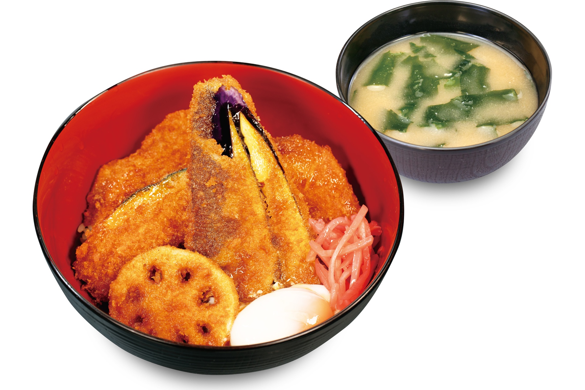 ロースと野菜の合い盛りタレかつ丼トッピング半熟玉子