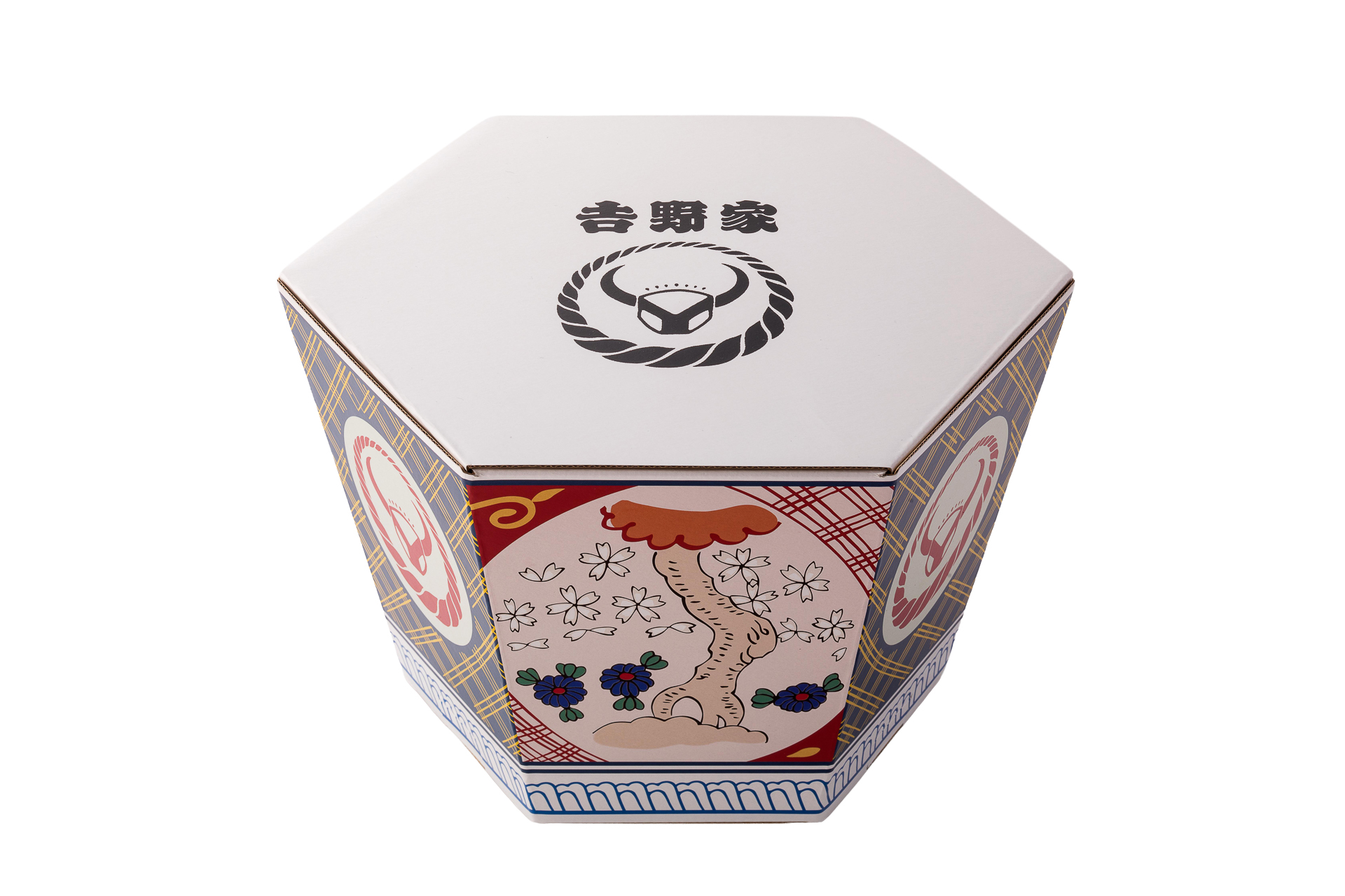 「御祝丼」や「茶碗」を含むセットは特製どんぶり柄箱で届く