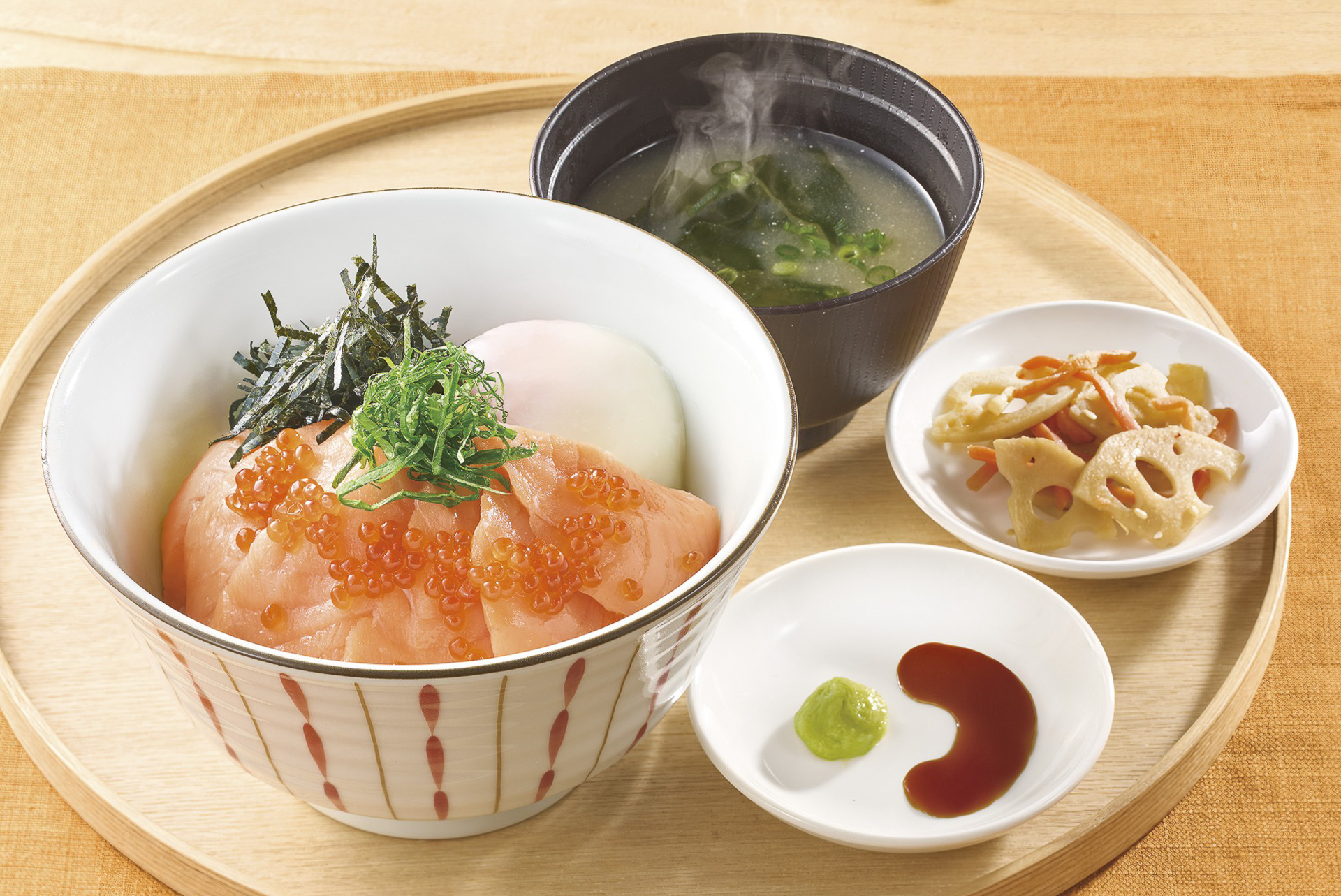 「とろサーモン＆いくら丼（みそ汁・惣菜つき）」（1869円）