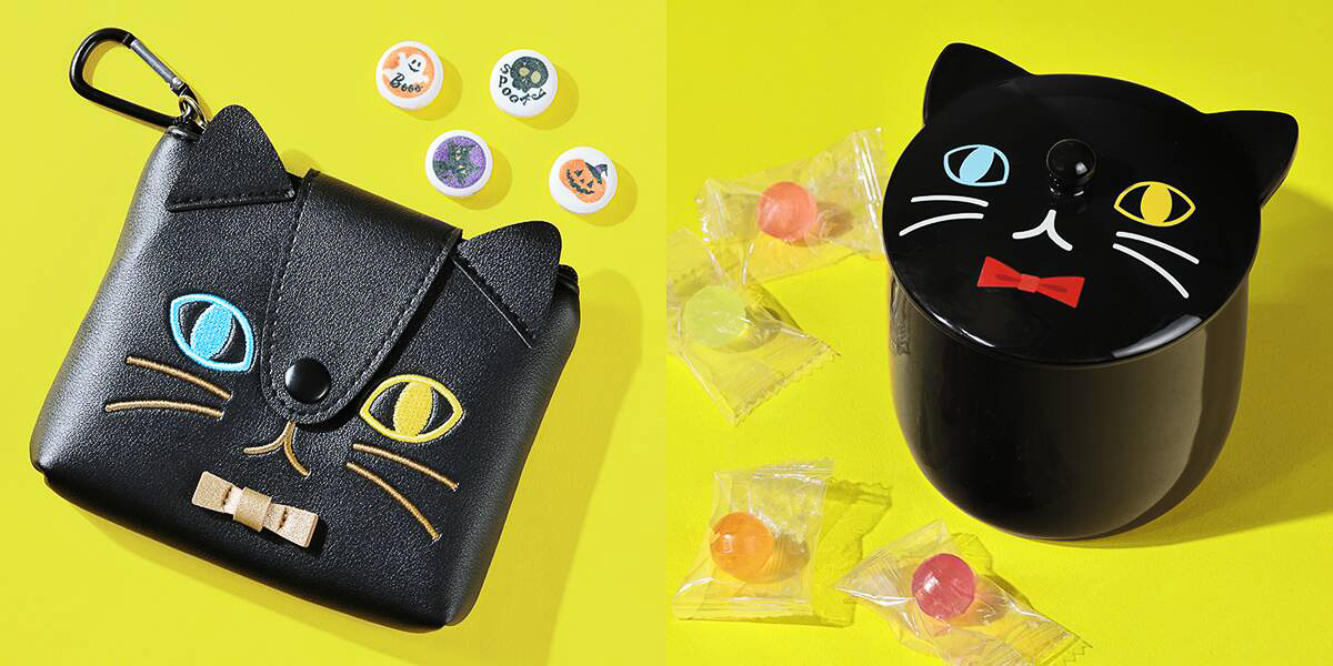 カルディコーヒーファーム「くろねこコインケース」（左）と「くろねこ蓋つきポット」（右）