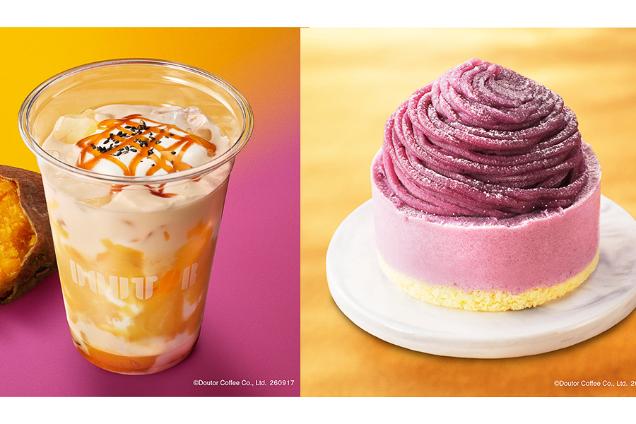 ドトールコーヒーショップ「蜜芋オレ～種子島産安納芋使用～」と「りんごの入った 沖縄県産紅芋のモンブランムース」