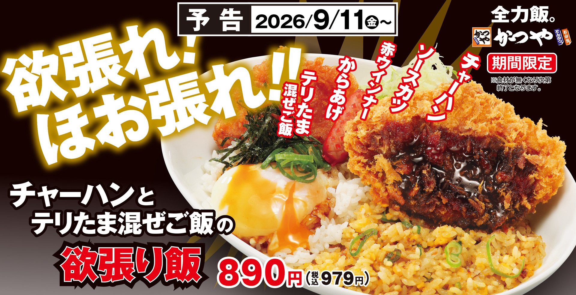 かつやの「チャーハンとテリたま混ぜご飯の欲張り飯」