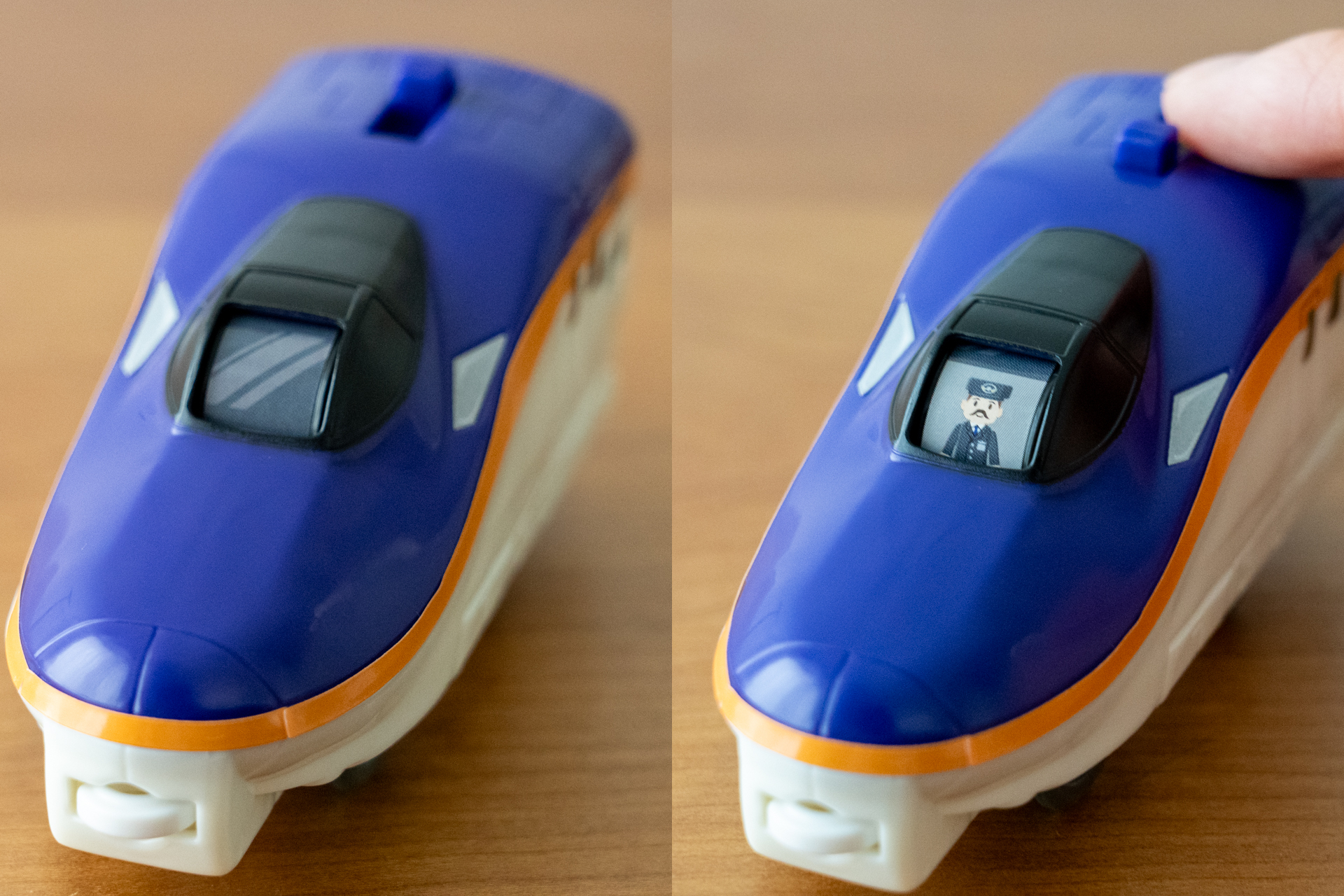屋根のレバーを動かすと、運転席の窓の中のイラストが切り替わるギミック付き