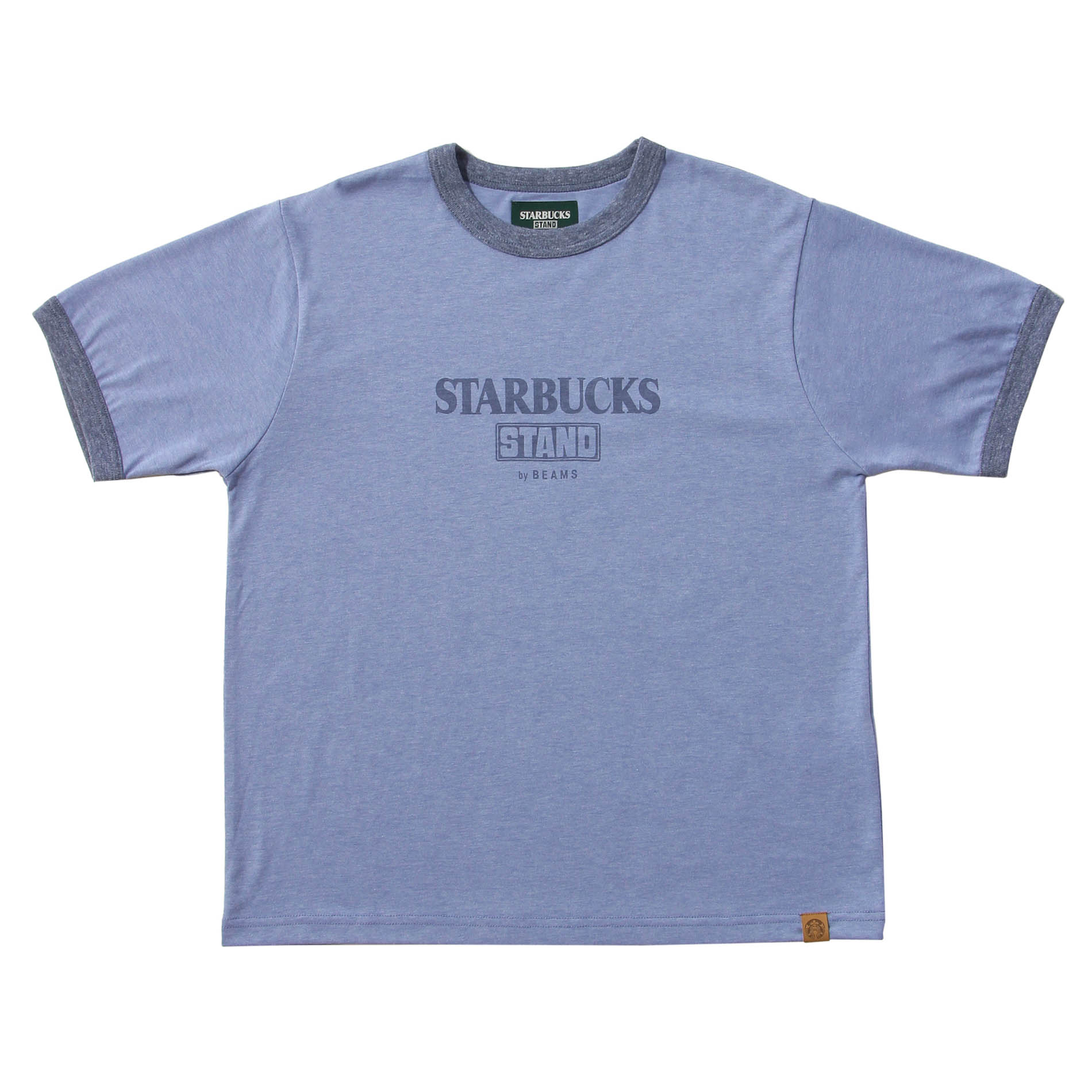 STARBUCKS STAND by BEAMS LOGO リンガー Tシャツ 杢ブルー・杢ベージュ