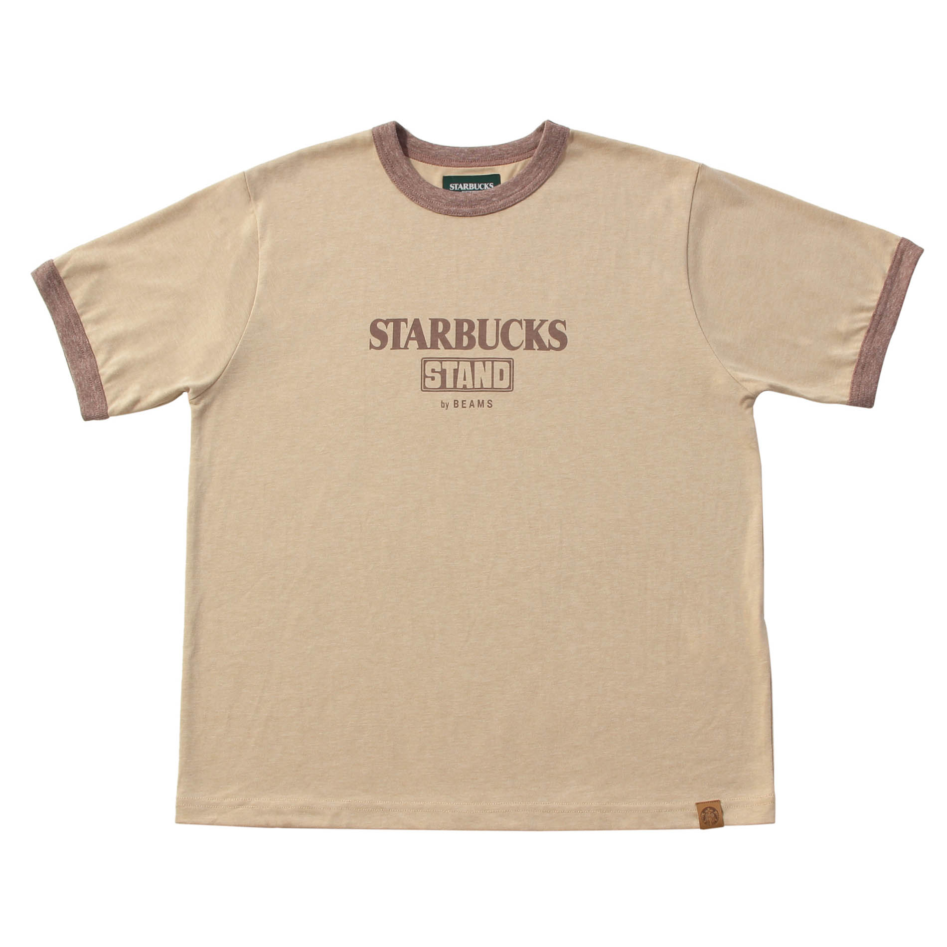 STARBUCKS STAND by BEAMS LOGO リンガー Tシャツ 杢ブルー・杢ベージュ