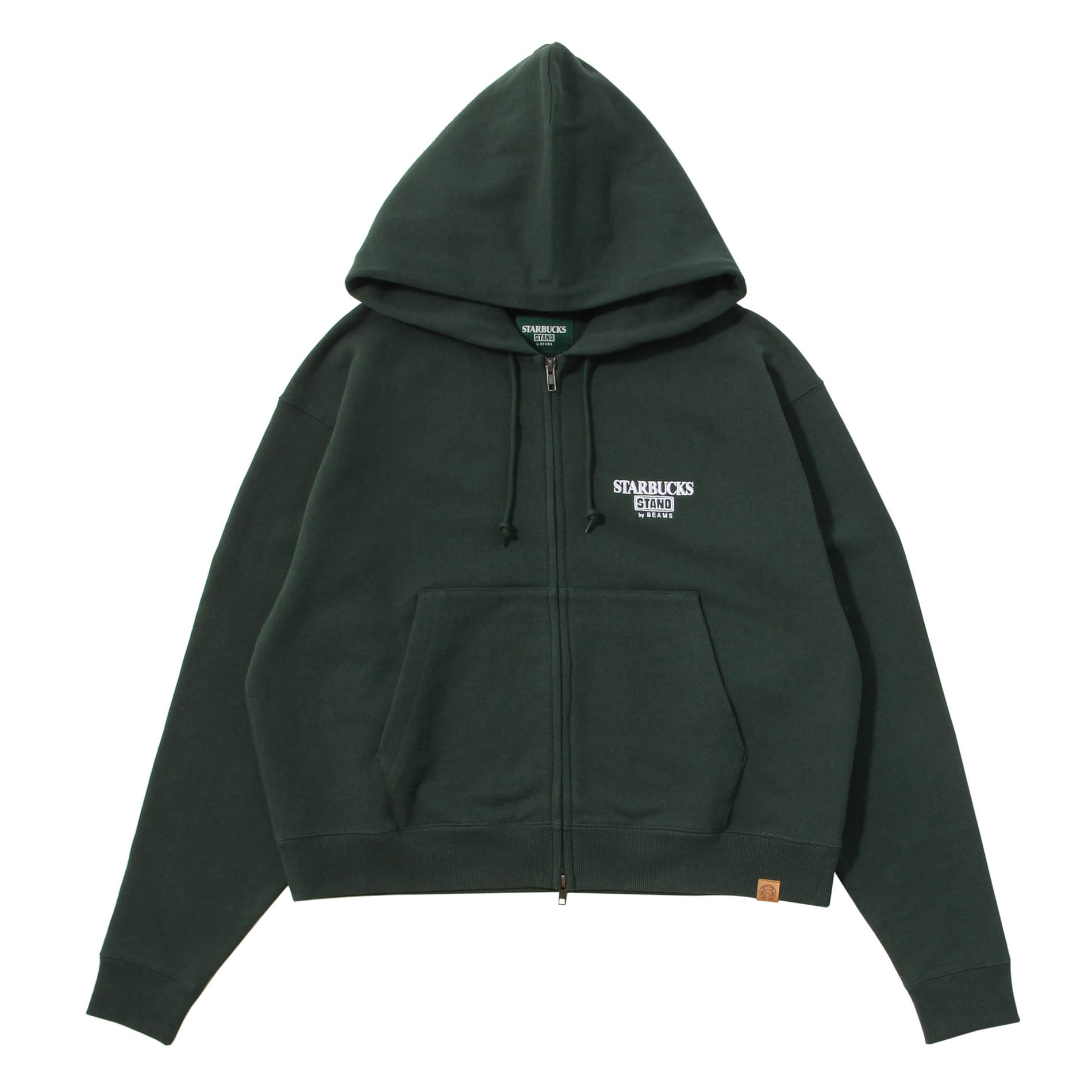 STARBUCKS STAND by BEAMS LOGO ジップ フーディ オートミール・グリーン・ブラウン